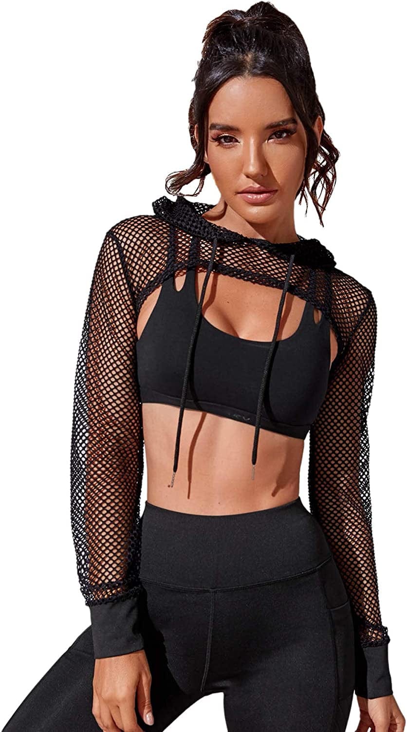 Sweatyrocks Women'S Solid Black Long Sleeve Pullover Crop Top Hoodie Black 3 / Medium