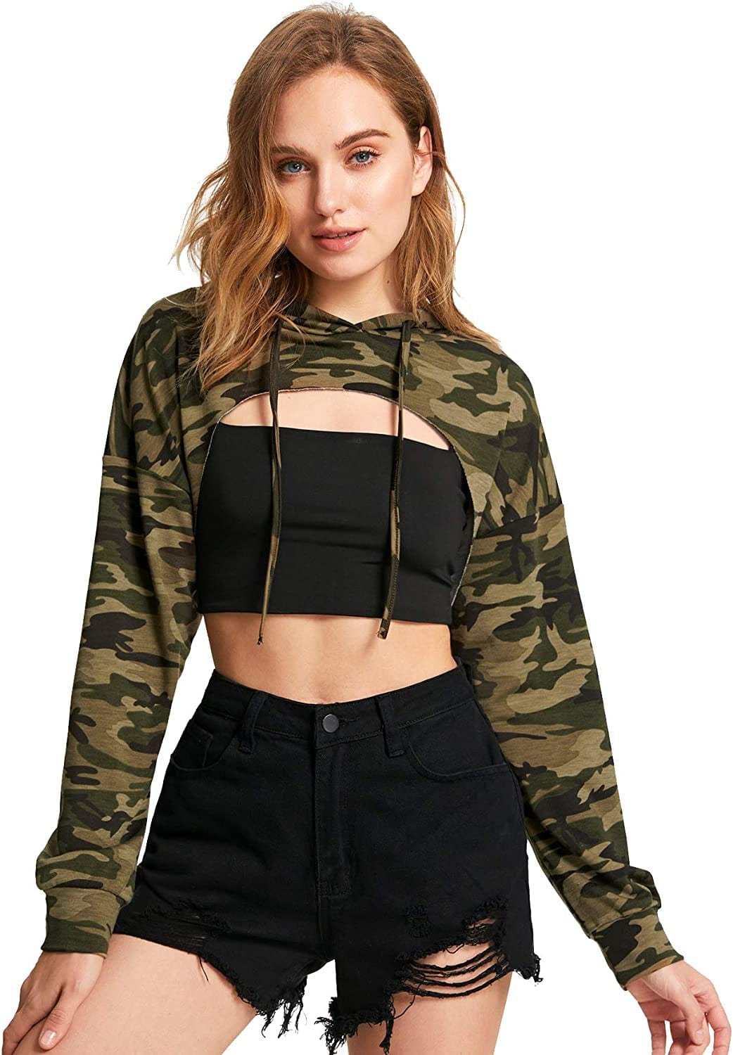 Sweatyrocks Women'S Solid Black Long Sleeve Pullover Crop Top Hoodie Multicolor / Medium