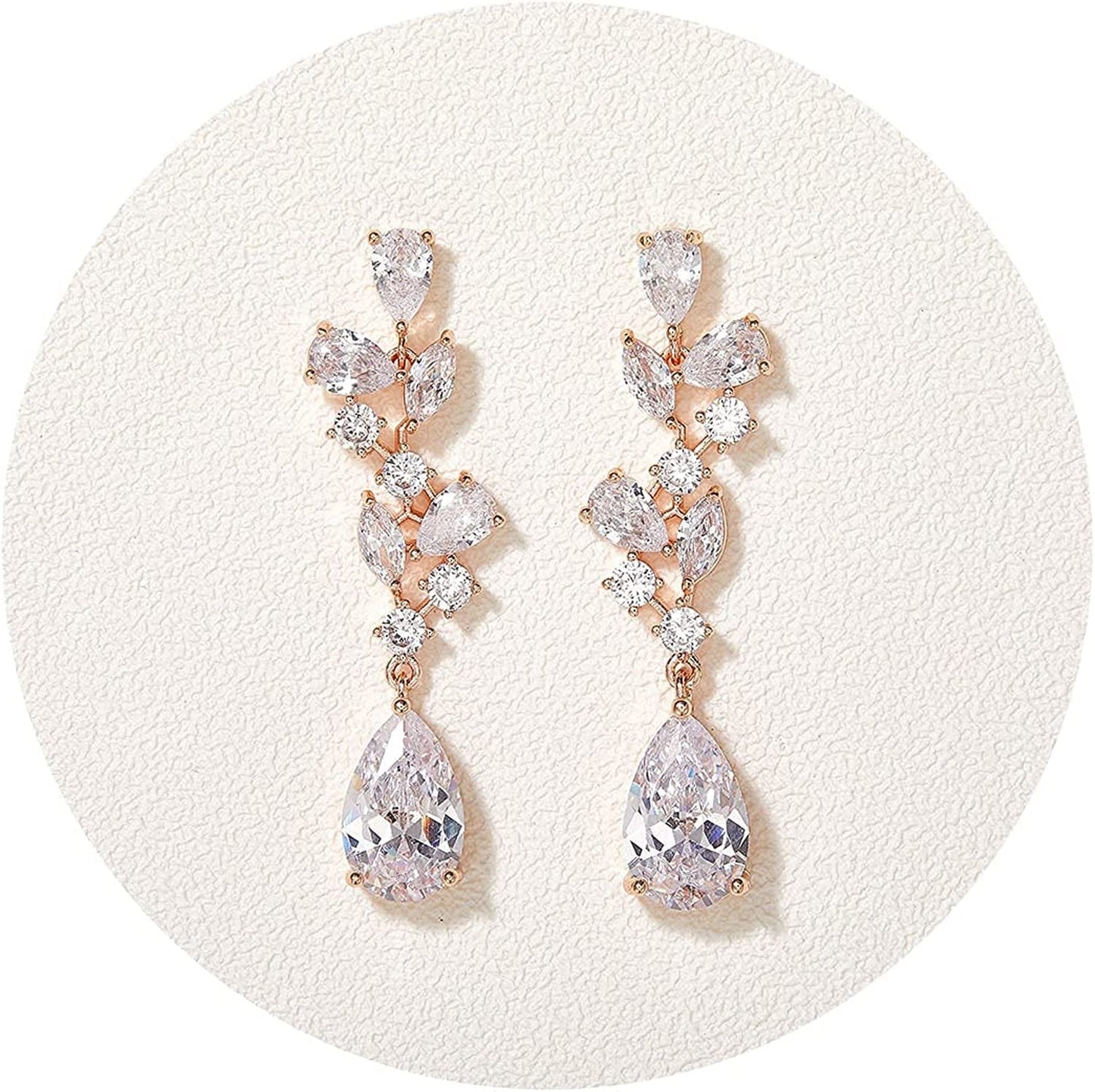 SWEEETV Bridal Wedding Earrings for Brides Bridesmaides-Marquise Teardrop Earrings for Women, Cubic Zirconia Drop and Dangle Earrings for Prom or Pageant,Jewelry Rose Gold
