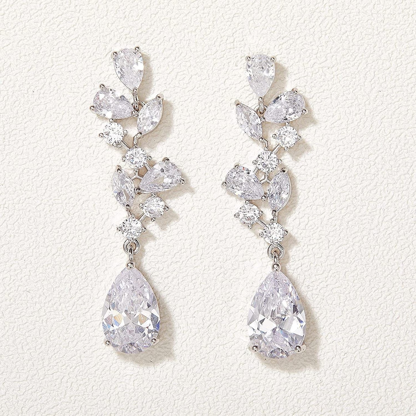 SWEEETV Bridal Wedding Earrings for Brides Bridesmaides-Marquise Teardrop Earrings for Women, Cubic Zirconia Drop and Dangle Earrings for Prom or Pageant,Jewelry