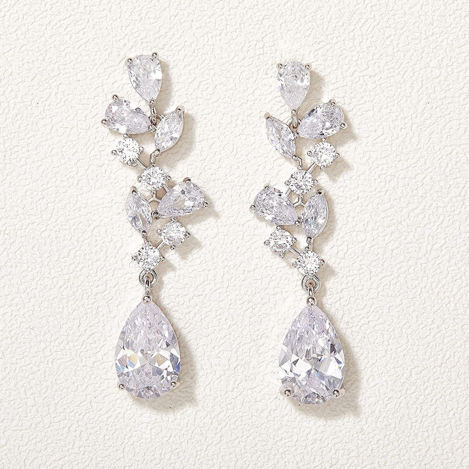 SWEEETV Bridal Wedding Earrings for Brides Bridesmaides-Marquise Teardrop Earrings for Women, Cubic Zirconia Drop and Dangle Earrings for Prom or Pageant,Jewelry