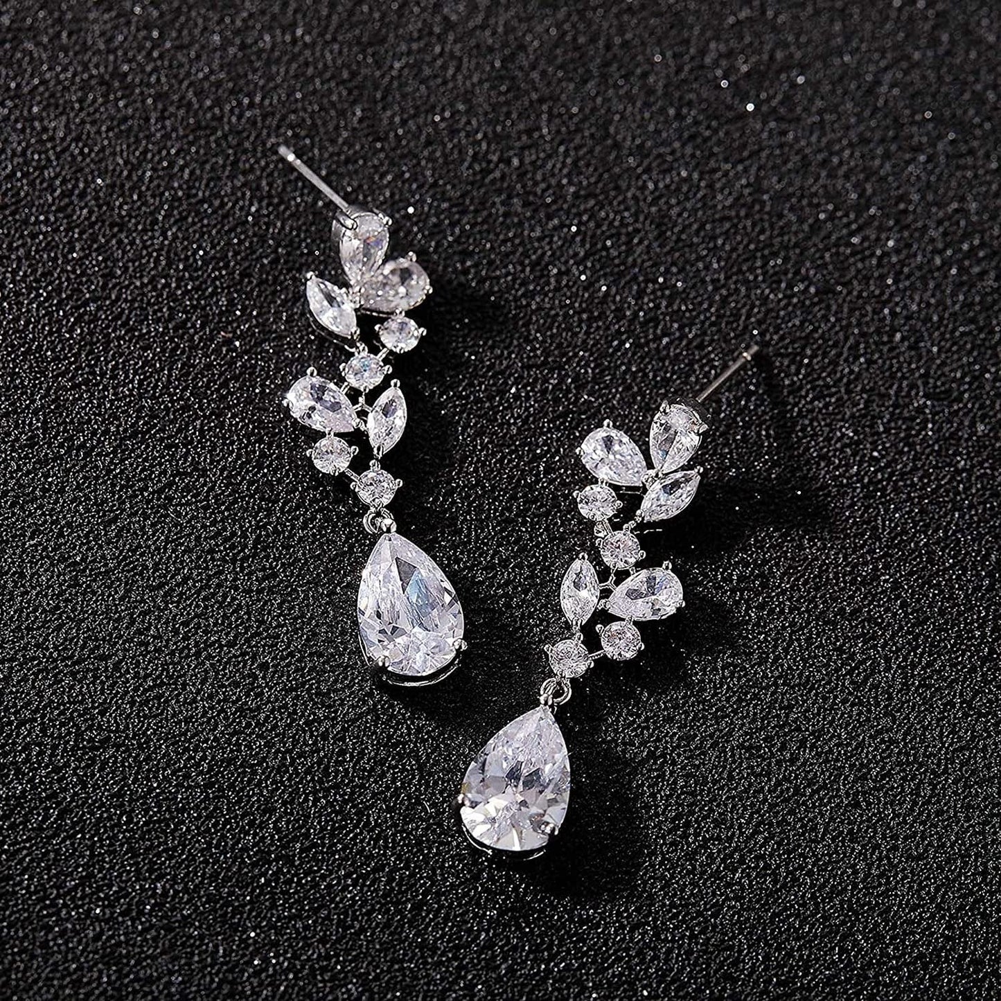 SWEEETV Bridal Wedding Earrings for Brides Bridesmaides-Marquise Teardrop Earrings for Women, Cubic Zirconia Drop and Dangle Earrings for Prom or Pageant,Jewelry