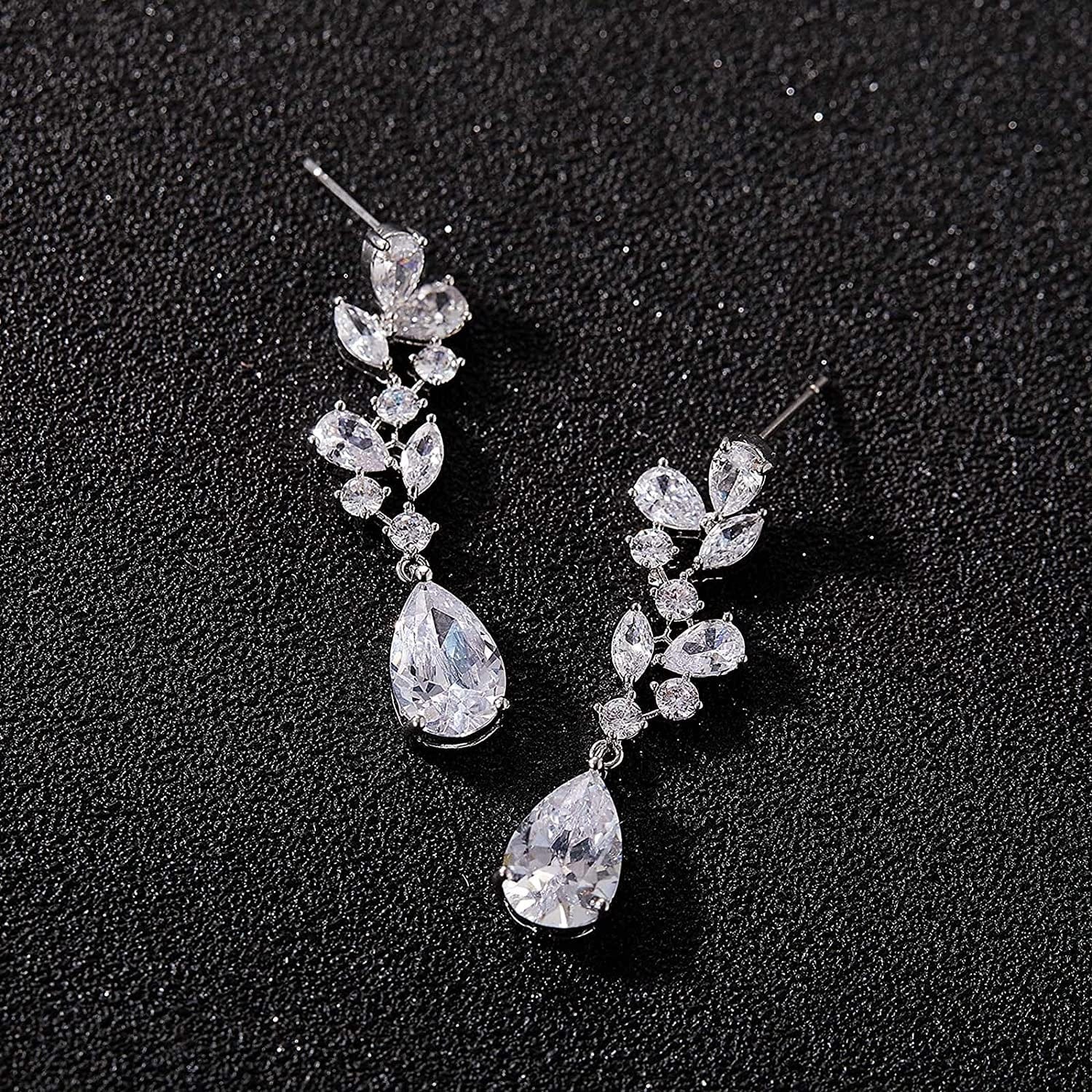 SWEEETV Bridal Wedding Earrings for Brides Bridesmaides-Marquise Teardrop Earrings for Women, Cubic Zirconia Drop and Dangle Earrings for Prom or Pageant,Jewelry