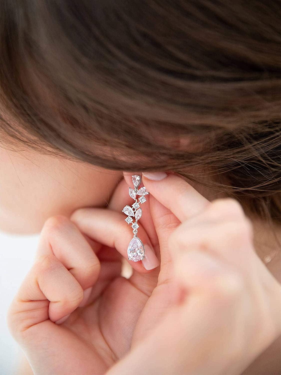 SWEEETV Bridal Wedding Earrings for Brides Bridesmaides-Marquise Teardrop Earrings for Women, Cubic Zirconia Drop and Dangle Earrings for Prom or Pageant,Jewelry