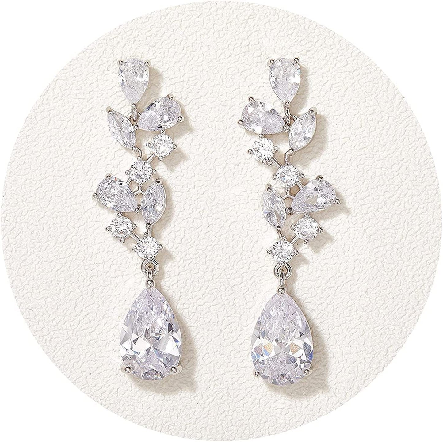 SWEEETV Bridal Wedding Earrings for Brides Bridesmaides-Marquise Teardrop Earrings for Women, Cubic Zirconia Drop and Dangle Earrings for Prom or Pageant,Jewelry Silver