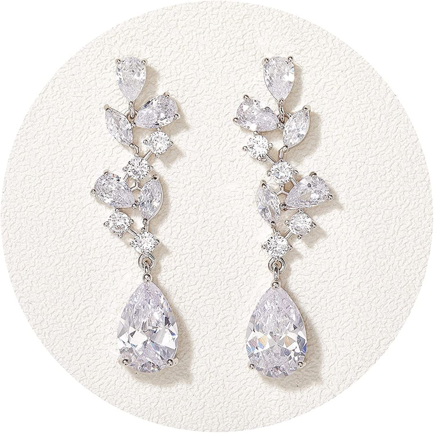 SWEEETV Bridal Wedding Earrings for Brides Bridesmaides-Marquise Teardrop Earrings for Women, Cubic Zirconia Drop and Dangle Earrings for Prom or Pageant,Jewelry Silver