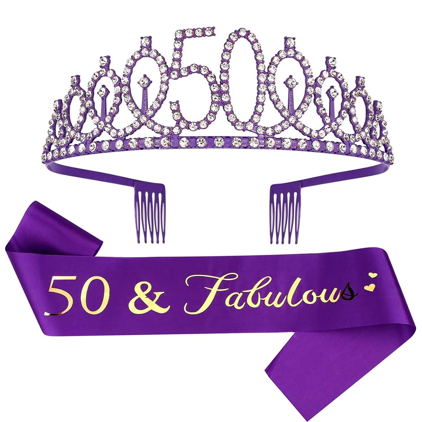 Sweet 16 Birthday Decorations Purple, 16Th Birthday Gifts for Girls, Sweet 16 Crown and Sash, 16Th Birthday Sash, Sweet 16 Sash and Tiara, Birthday Girl, Happy 16Th Birthday Party Supplies Cake Topper Apparel & Accessories > Clothing Accessories > Sashes CIEHER Purple 50th Sash & Tiara Set