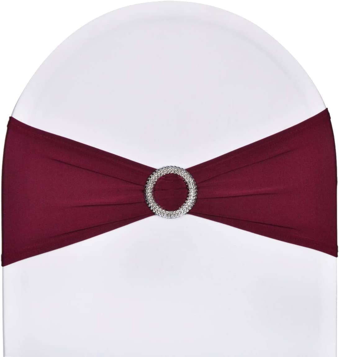 Sweeteasy 50Pcs Metallic Silver Spandex Chair Sashes, Durable Workmanship,Stretch Bows with Buckle Stretchable for Christmas Wedding Party Banquet Event Baby Shower Birthday Celebration Decoration Apparel & Accessories > Clothing Accessories > Sashes SweetEasy Burgundy 10PCS