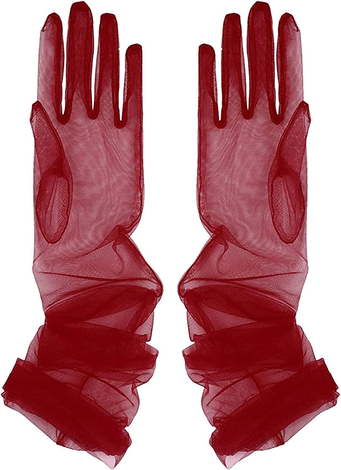 TAIKMD Women'S Tulle Evening Long Gloves Party Opera Photography Semi Sheer Wedding Bridal Glove Mittens Apparel & Accessories > Clothing Accessories > Gloves & Mittens TAIKMD Burgundy