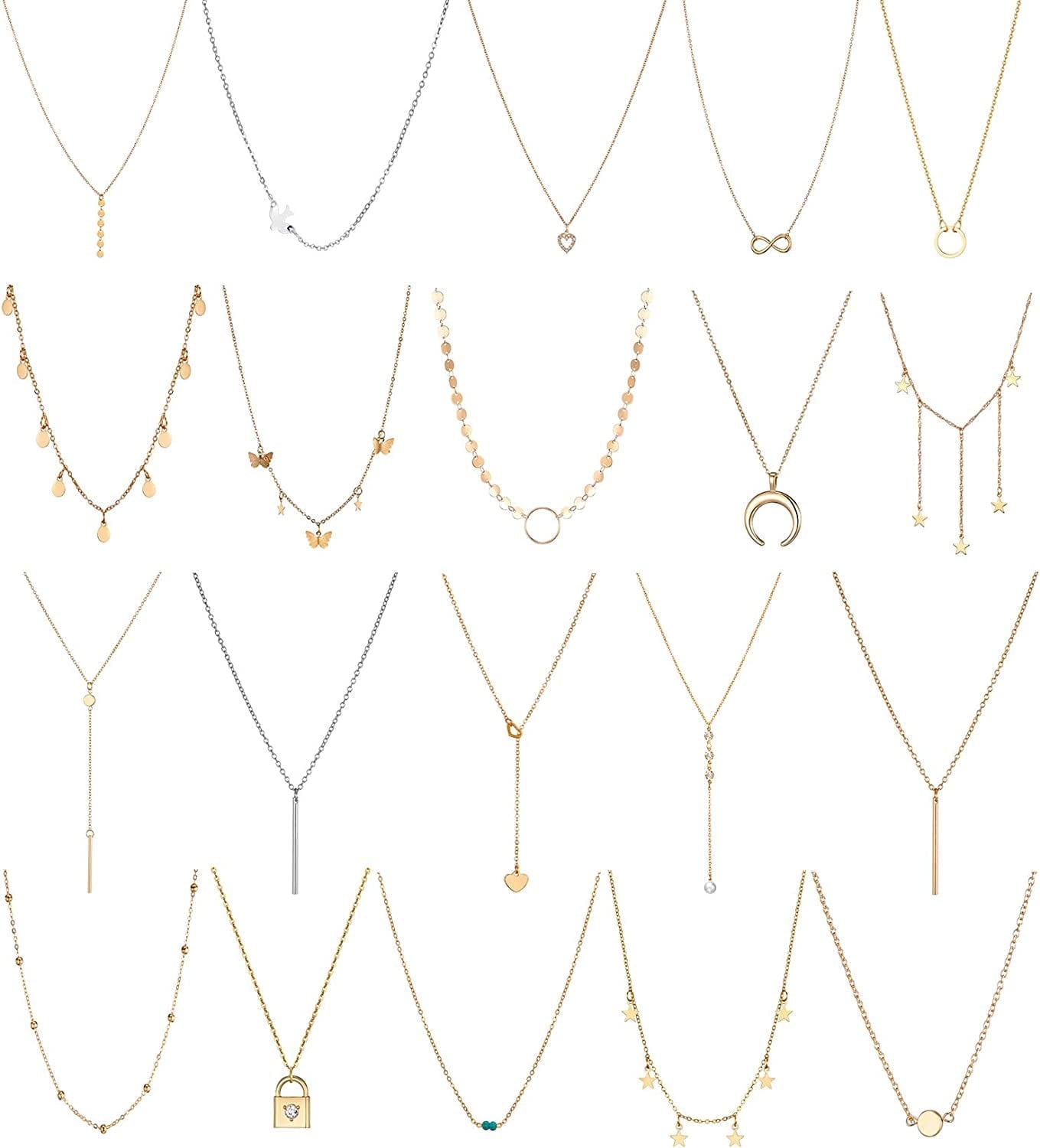 TAMHOO 20 PCS Multiple DIY Layered Choker Necklace for Women with Sexy Coin Moon Star Multilayer Choker Chain Y Necklaces Set Adjustable Gold Silver Bar Pendant Y Necklace for Teens Girls Women #4