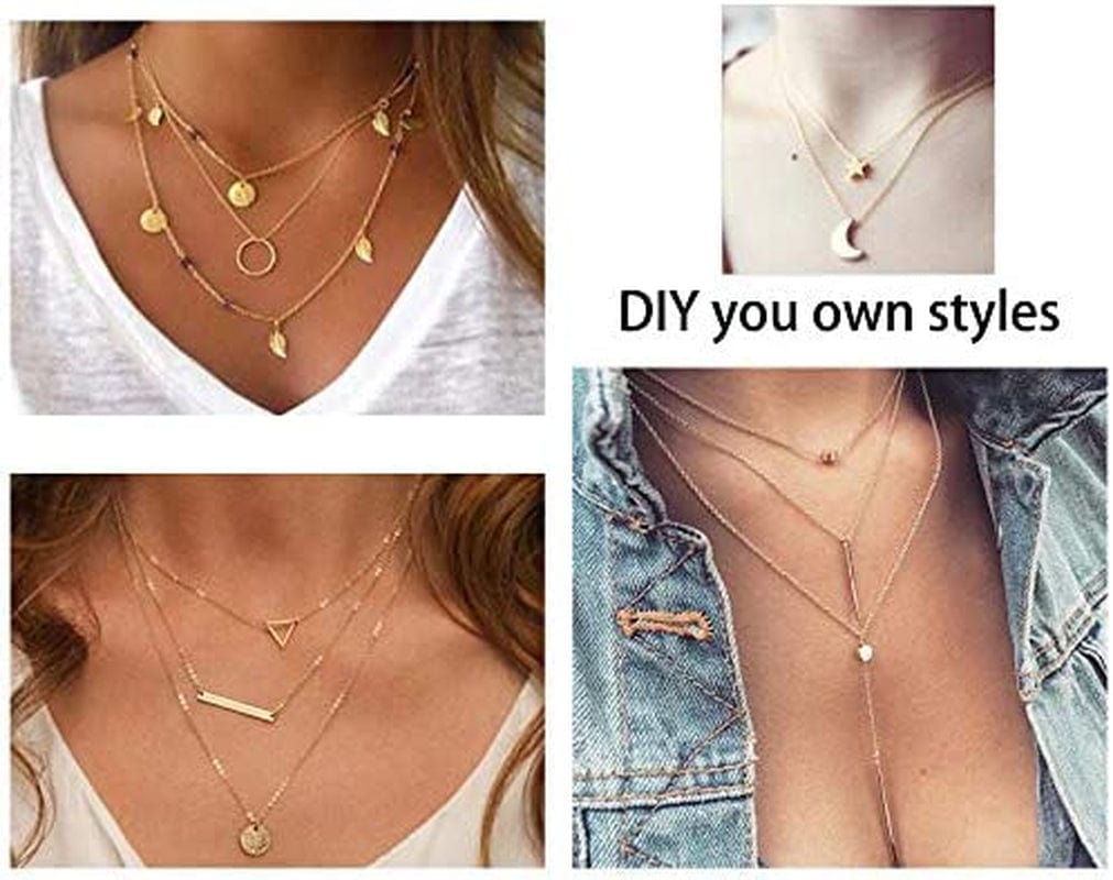 TAMHOO 20 PCS Multiple DIY Layered Choker Necklace for Women with Sexy Coin Moon Star Multilayer Choker Chain Y Necklaces Set Adjustable Gold Silver Bar Pendant Y Necklace for Teens Girls Women