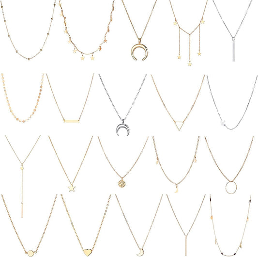 TAMHOO 20 PCS Multiple DIY Layered Choker Necklace for Women with Sexy Coin Moon Star Multilayer Choker Chain Y Necklaces Set Adjustable Gold Silver Bar Pendant Y Necklace for Teens Girls Women #1-20 PCS