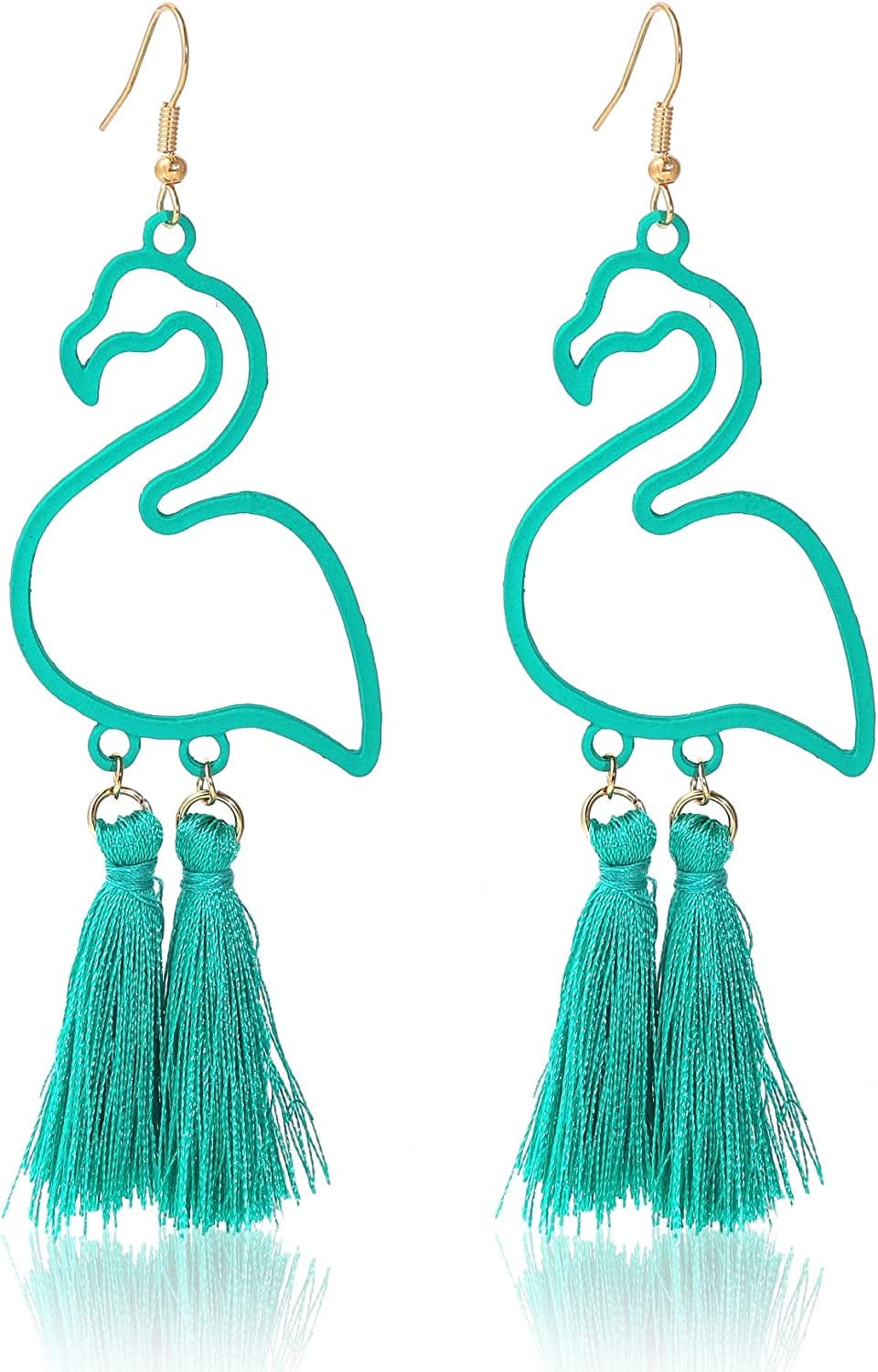 Tassel Pink Flamingo Exaggerated Long Dangle Earrings Retro Creative Hollow Fashion Cute Animal Bird Drop Earrings Boho Trendy Elegant Handmade Flamingo Shape Jewelry for Women Girls C