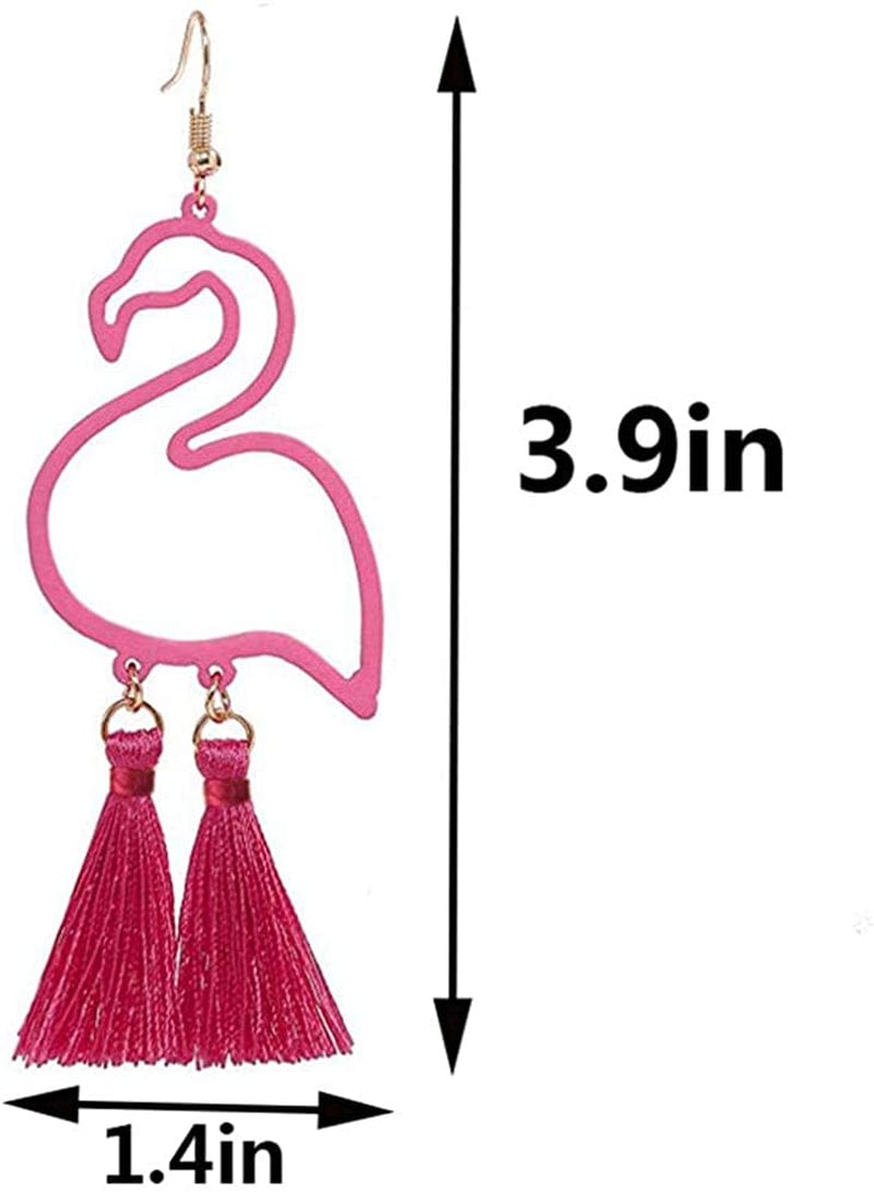 Tassel Pink Flamingo Exaggerated Long Dangle Earrings Retro Creative Hollow Fashion Cute Animal Bird Drop Earrings Boho Trendy Elegant Handmade Flamingo Shape Jewelry for Women Girls