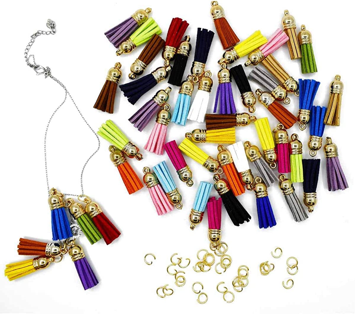 Tassels for Keychains Faux Suede Tassel for DIY Jewelry Making 60 Pcs Leather Keychain Charms Bulk & 60 Pcs Jump Rings Key Chain Rings Bulk for Cellphone Straps Pendants Crafts Christmas Gift