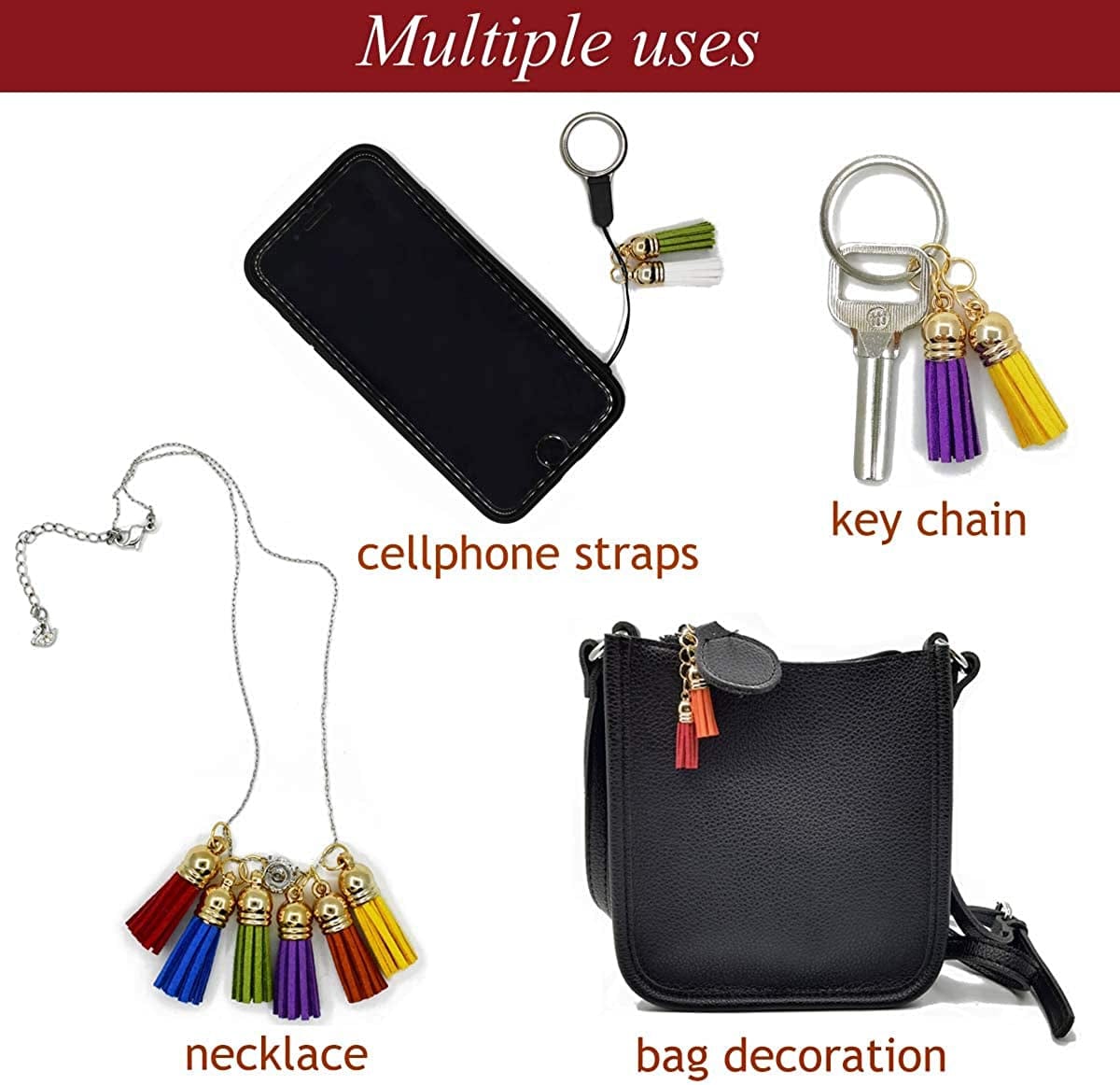 Tassels for Keychains Faux Suede Tassel for DIY Jewelry Making 60 Pcs Leather Keychain Charms Bulk & 60 Pcs Jump Rings Key Chain Rings Bulk for Cellphone Straps Pendants Crafts Christmas Gift