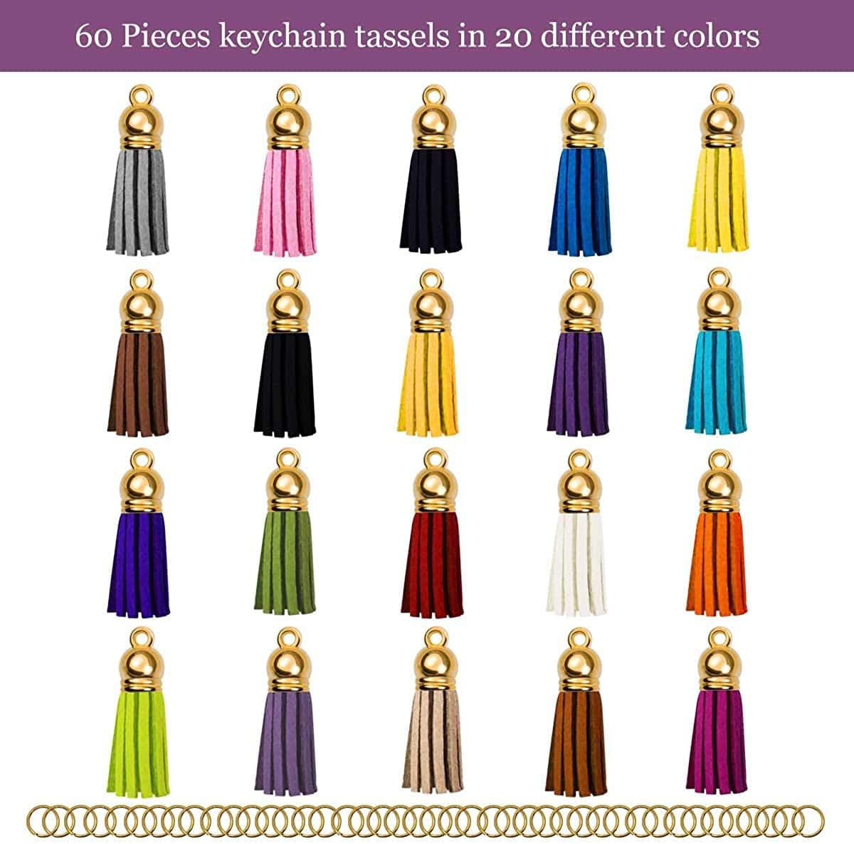 Tassels for Keychains Faux Suede Tassel for DIY Jewelry Making 60 Pcs Leather Keychain Charms Bulk & 60 Pcs Jump Rings Key Chain Rings Bulk for Cellphone Straps Pendants Crafts Christmas Gift
