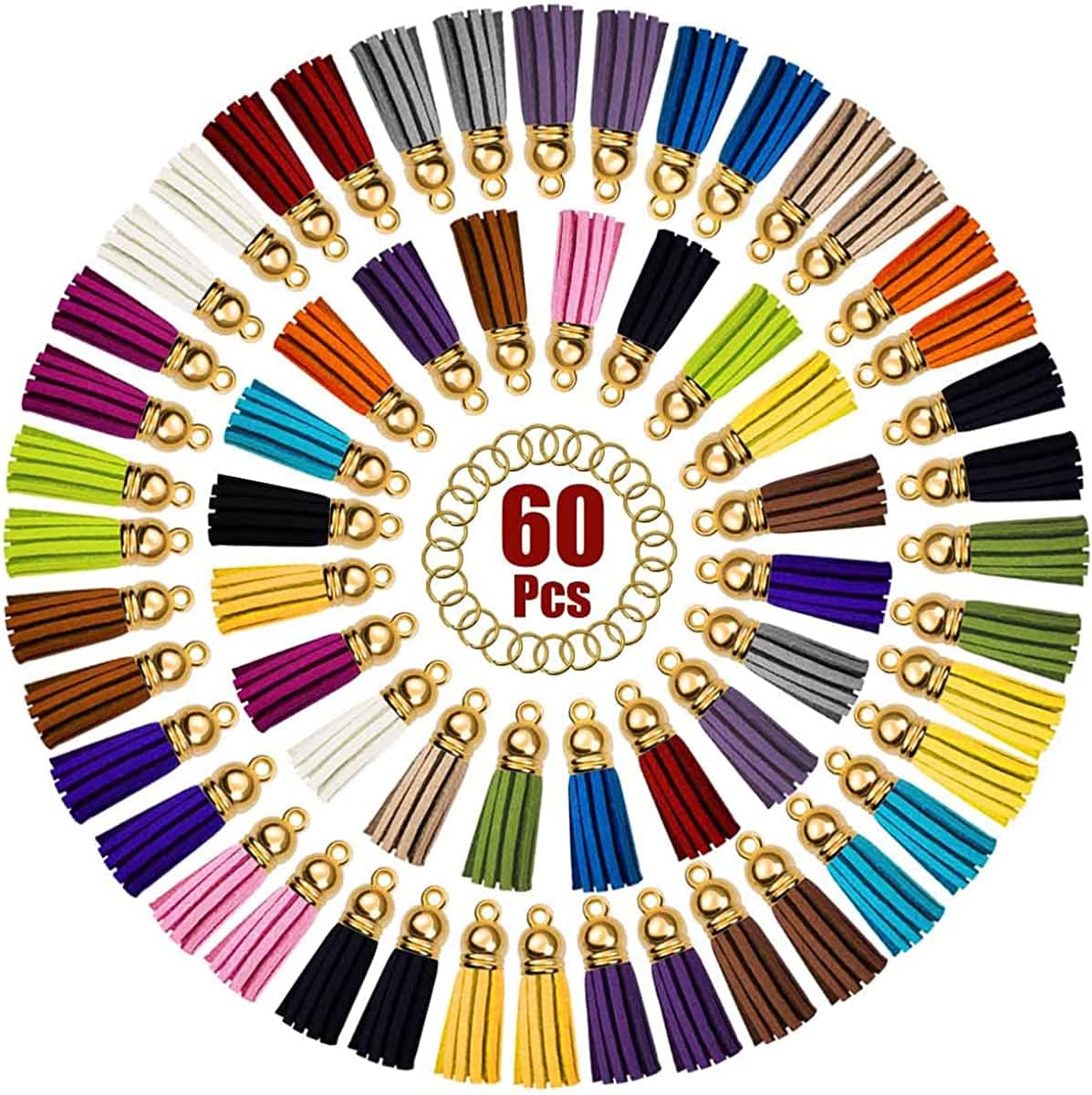 Tassels for Keychains Faux Suede Tassel for DIY Jewelry Making 60 Pcs Leather Keychain Charms Bulk & 60 Pcs Jump Rings Key Chain Rings Bulk for Cellphone Straps Pendants Crafts Christmas Gift
