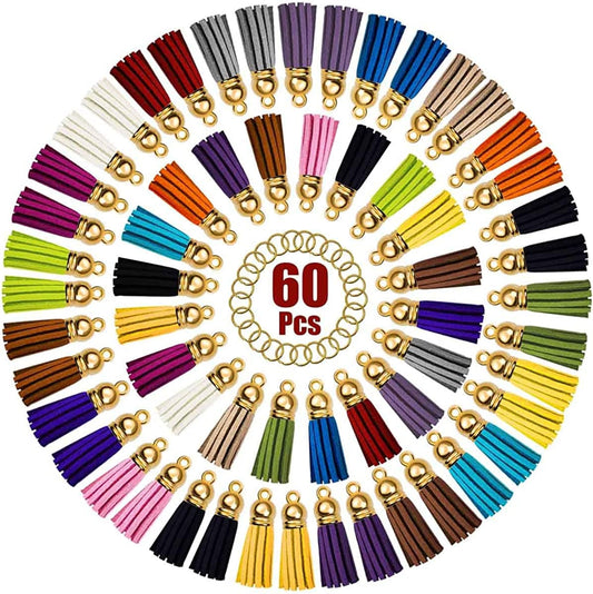 Tassels for Keychains Faux Suede Tassel for DIY Jewelry Making 60 Pcs Leather Keychain Charms Bulk & 60 Pcs Jump Rings Key Chain Rings Bulk for Cellphone Straps Pendants Crafts Christmas Gift