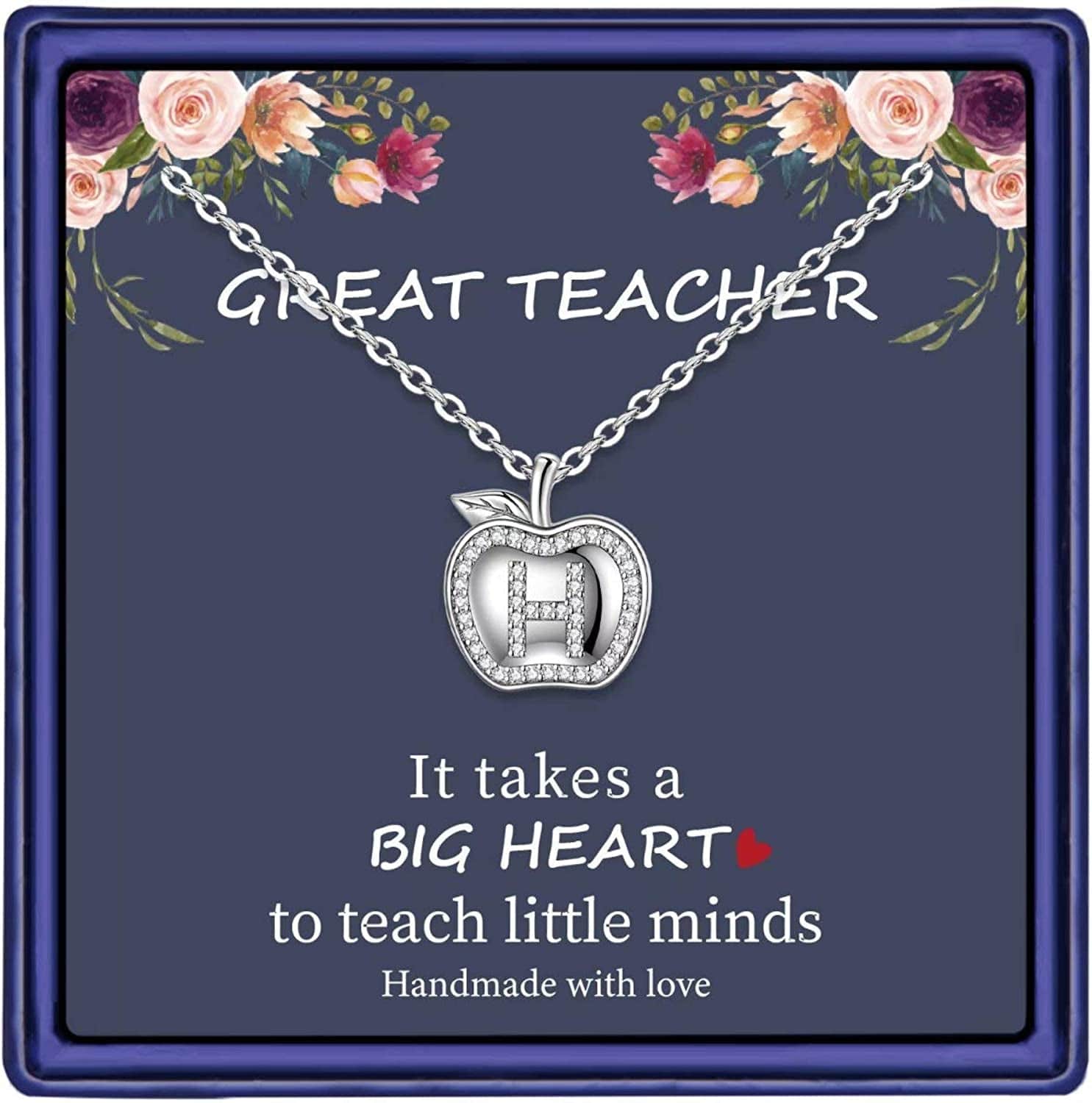 Teacher Gifts for Women Necklace, White Gold Plated Dainty Apple Necklace for Teacher Christmas Gifts Best Teacher Necklace Jewelry Thanksgiving Teacher Apprecaition Gifts from Student H