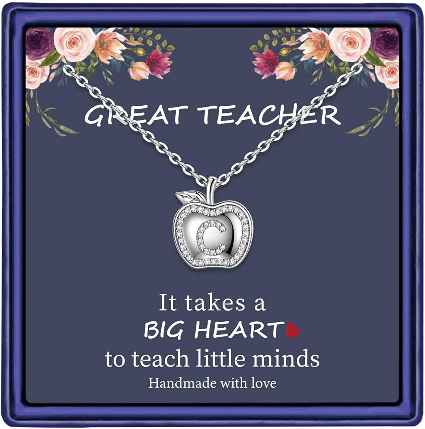 Teacher Gifts for Women Necklace, White Gold Plated Dainty Apple Necklace for Teacher Christmas Gifts Best Teacher Necklace Jewelry Thanksgiving Teacher Apprecaition Gifts from Student C