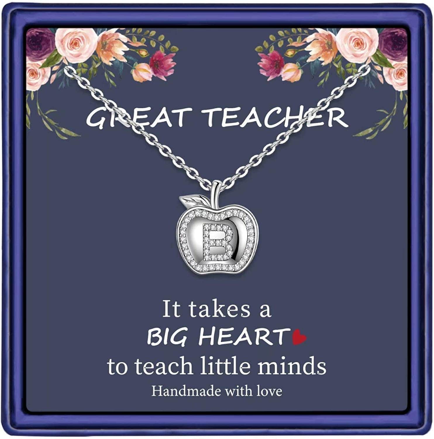 Teacher Gifts for Women Necklace, White Gold Plated Dainty Apple Necklace for Teacher Christmas Gifts Best Teacher Necklace Jewelry Thanksgiving Teacher Apprecaition Gifts from Student B