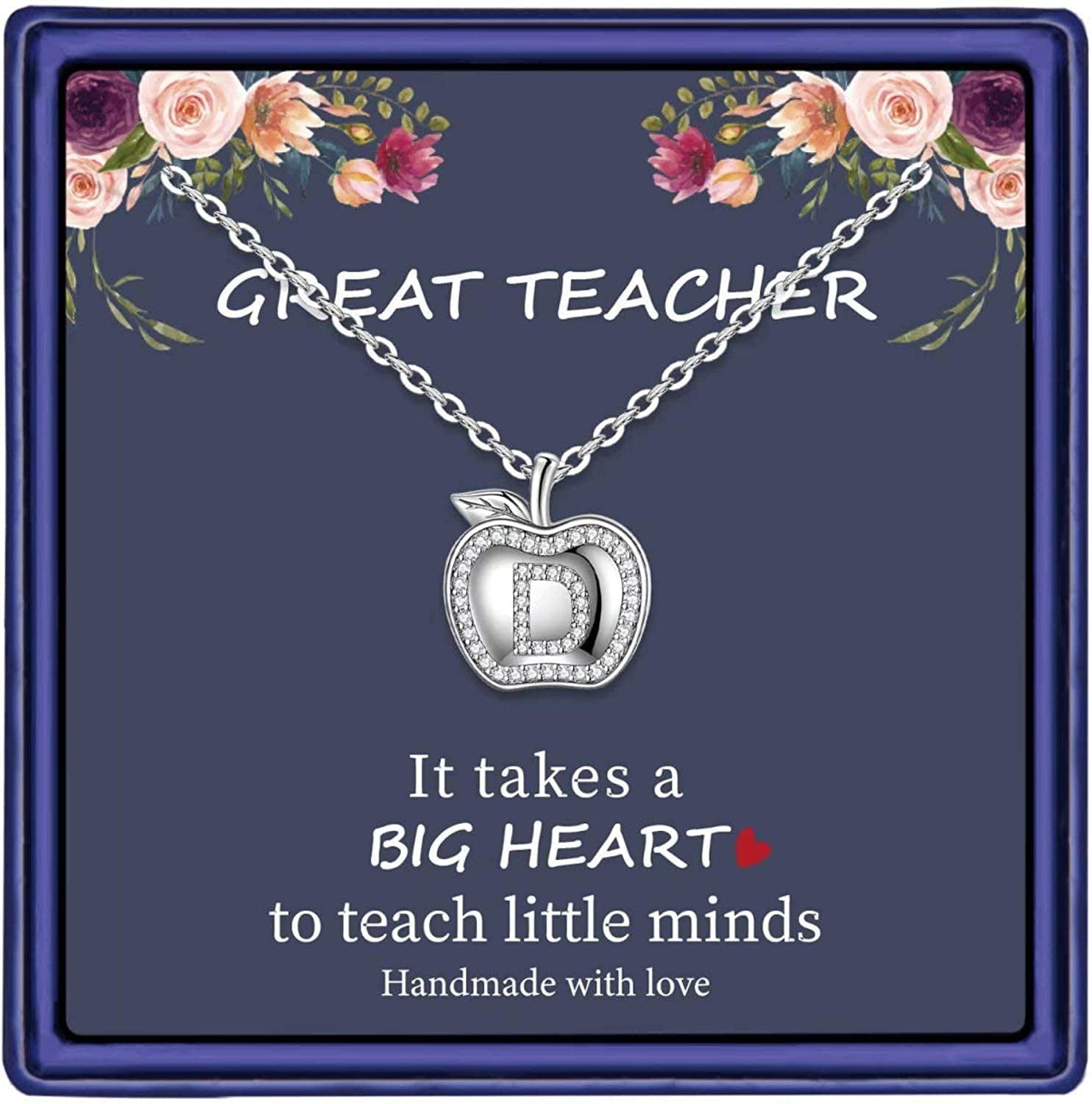 Teacher Gifts for Women Necklace, White Gold Plated Dainty Apple Necklace for Teacher Christmas Gifts Best Teacher Necklace Jewelry Thanksgiving Teacher Apprecaition Gifts from Student D