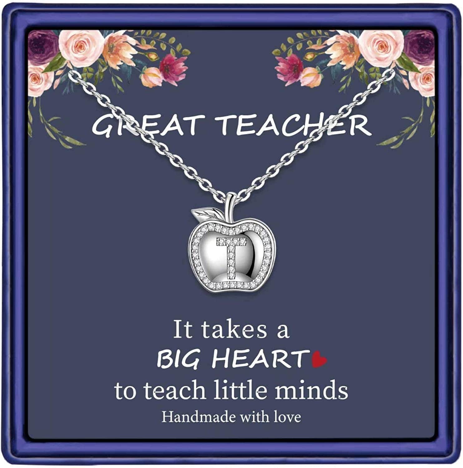 Teacher Gifts for Women Necklace, White Gold Plated Dainty Apple Necklace for Teacher Christmas Gifts Best Teacher Necklace Jewelry Thanksgiving Teacher Apprecaition Gifts from Student T