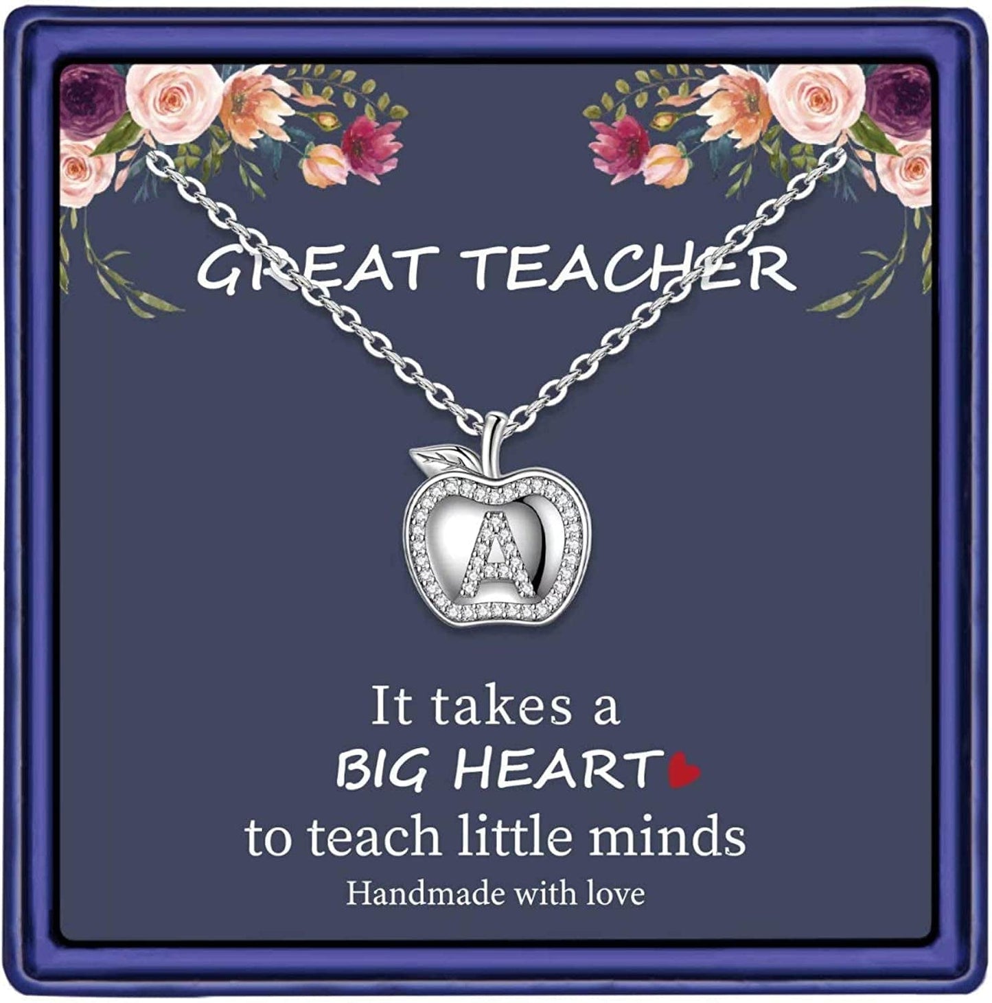 Teacher Gifts for Women Necklace, White Gold Plated Dainty Apple Necklace for Teacher Christmas Gifts Best Teacher Necklace Jewelry Thanksgiving Teacher Apprecaition Gifts from Student A