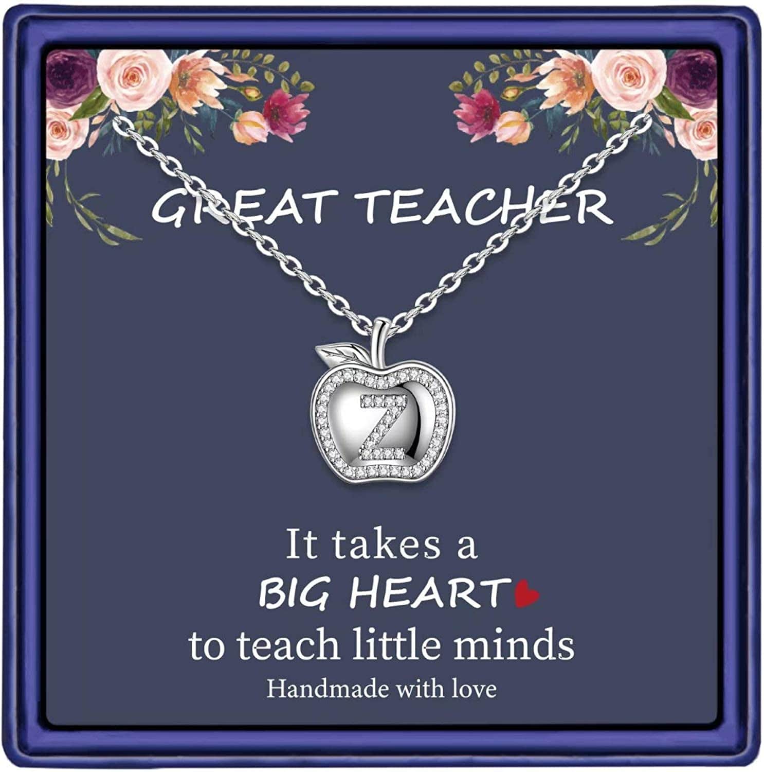 Teacher Gifts for Women Necklace, White Gold Plated Dainty Apple Necklace for Teacher Christmas Gifts Best Teacher Necklace Jewelry Thanksgiving Teacher Apprecaition Gifts from Student Z