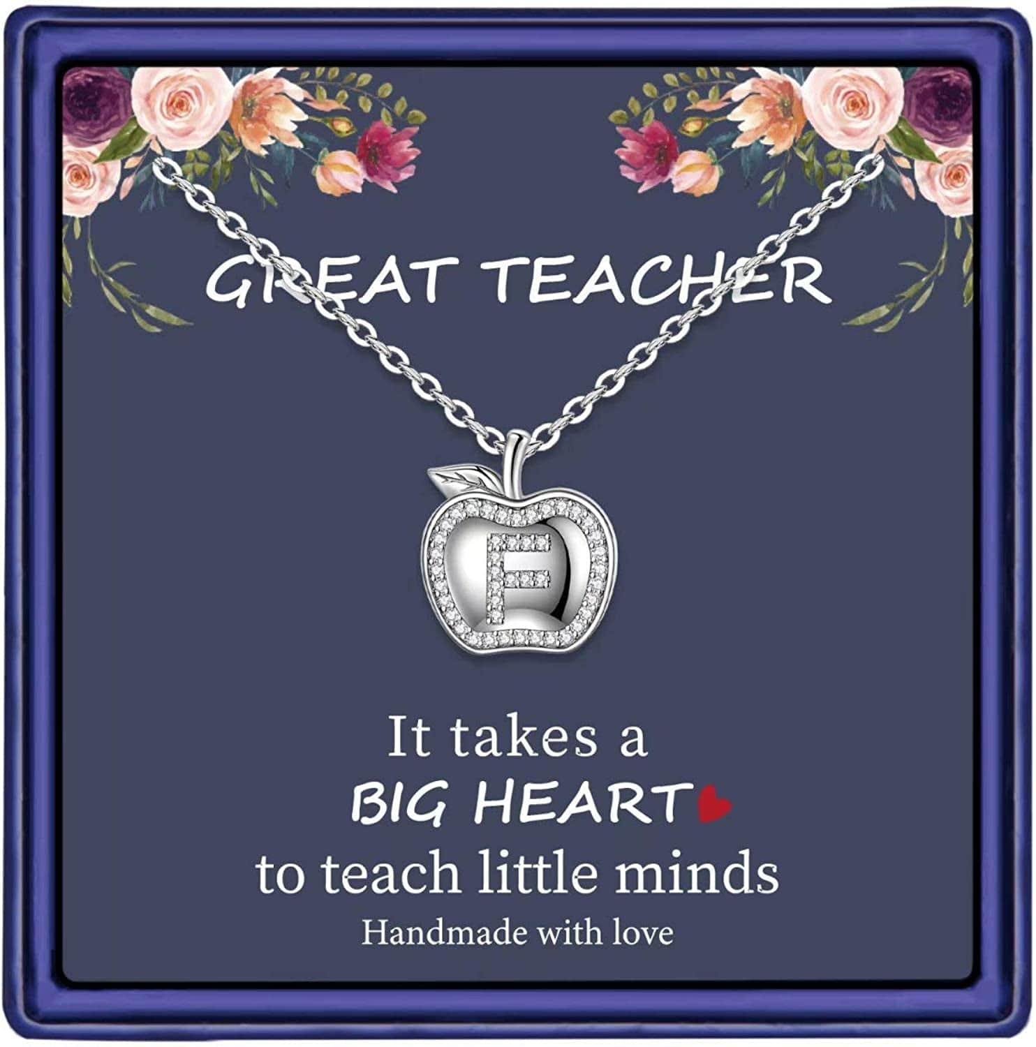 Teacher Gifts for Women Necklace, White Gold Plated Dainty Apple Necklace for Teacher Christmas Gifts Best Teacher Necklace Jewelry Thanksgiving Teacher Apprecaition Gifts from Student F