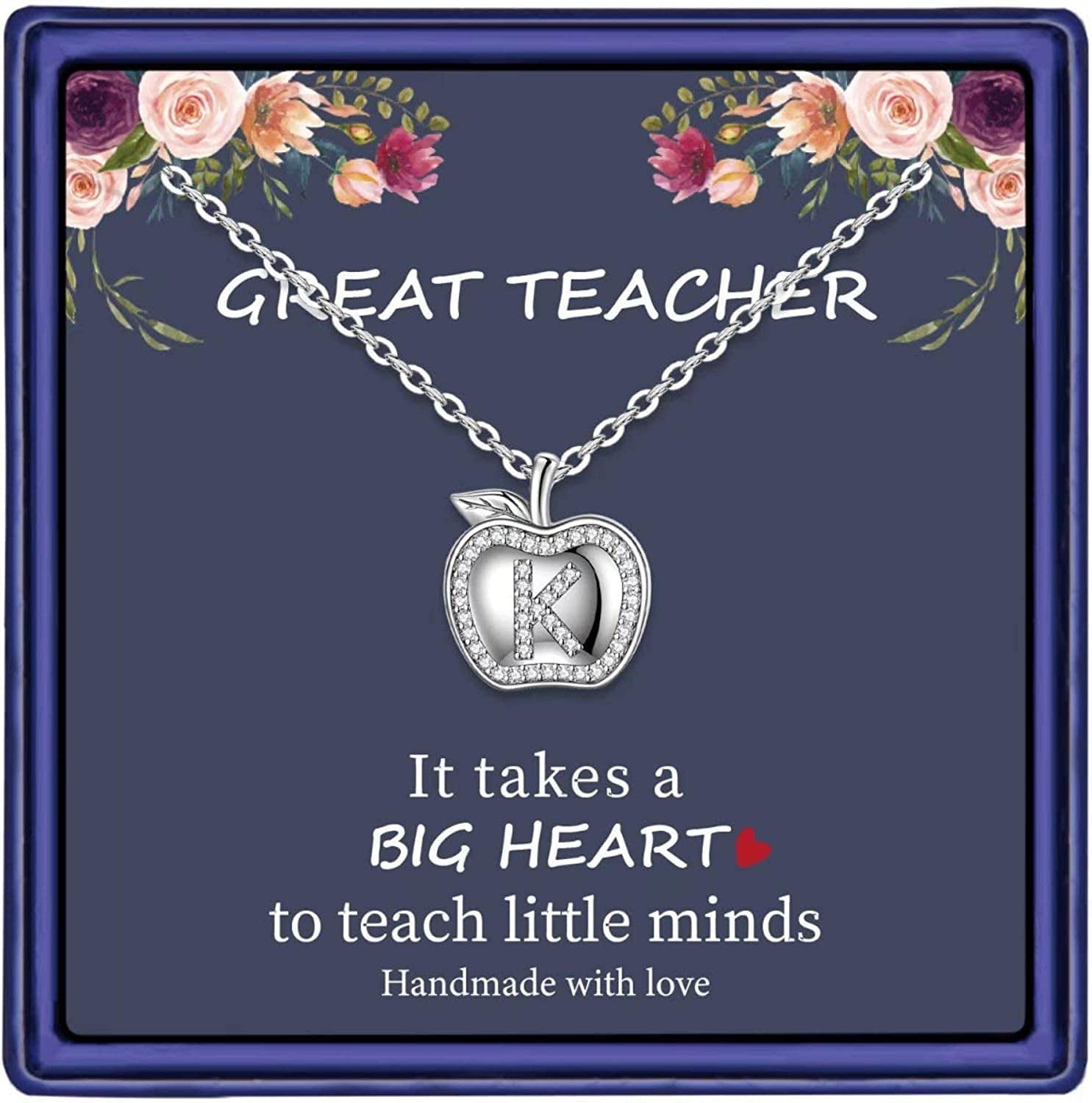 Teacher Gifts for Women Necklace, White Gold Plated Dainty Apple Necklace for Teacher Christmas Gifts Best Teacher Necklace Jewelry Thanksgiving Teacher Apprecaition Gifts from Student K