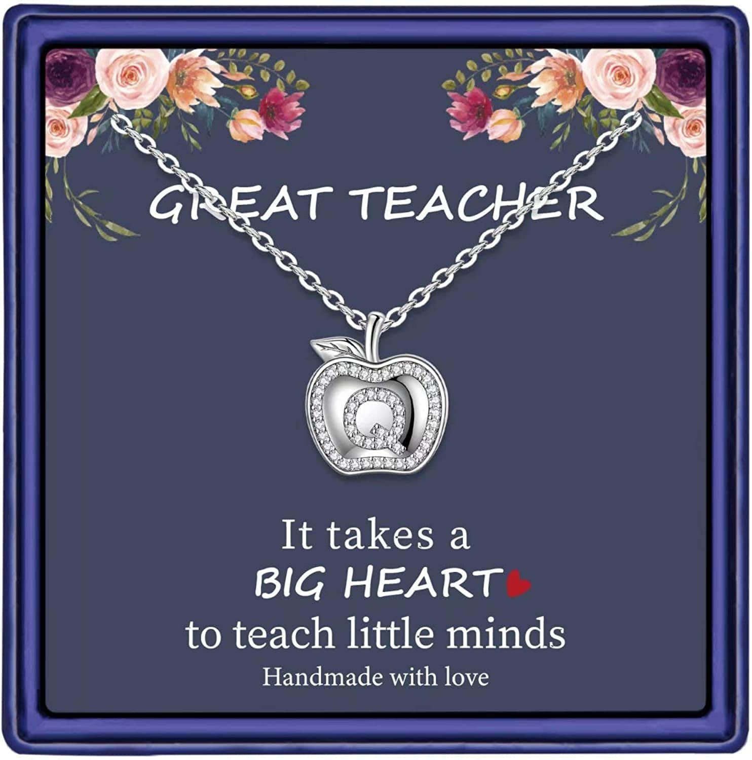 Teacher Gifts for Women Necklace, White Gold Plated Dainty Apple Necklace for Teacher Christmas Gifts Best Teacher Necklace Jewelry Thanksgiving Teacher Apprecaition Gifts from Student Q