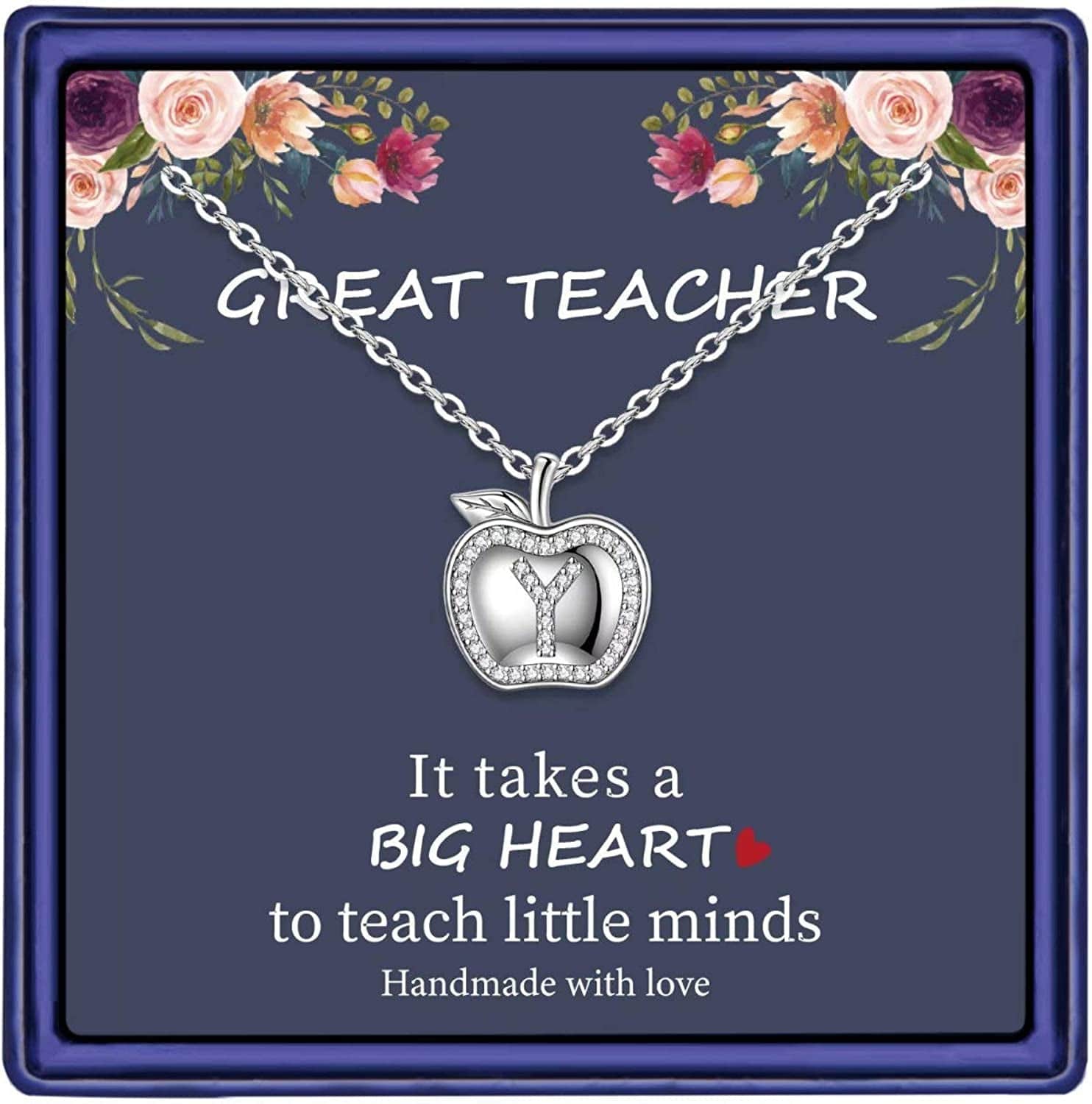 Teacher Gifts for Women Necklace, White Gold Plated Dainty Apple Necklace for Teacher Christmas Gifts Best Teacher Necklace Jewelry Thanksgiving Teacher Apprecaition Gifts from Student Y