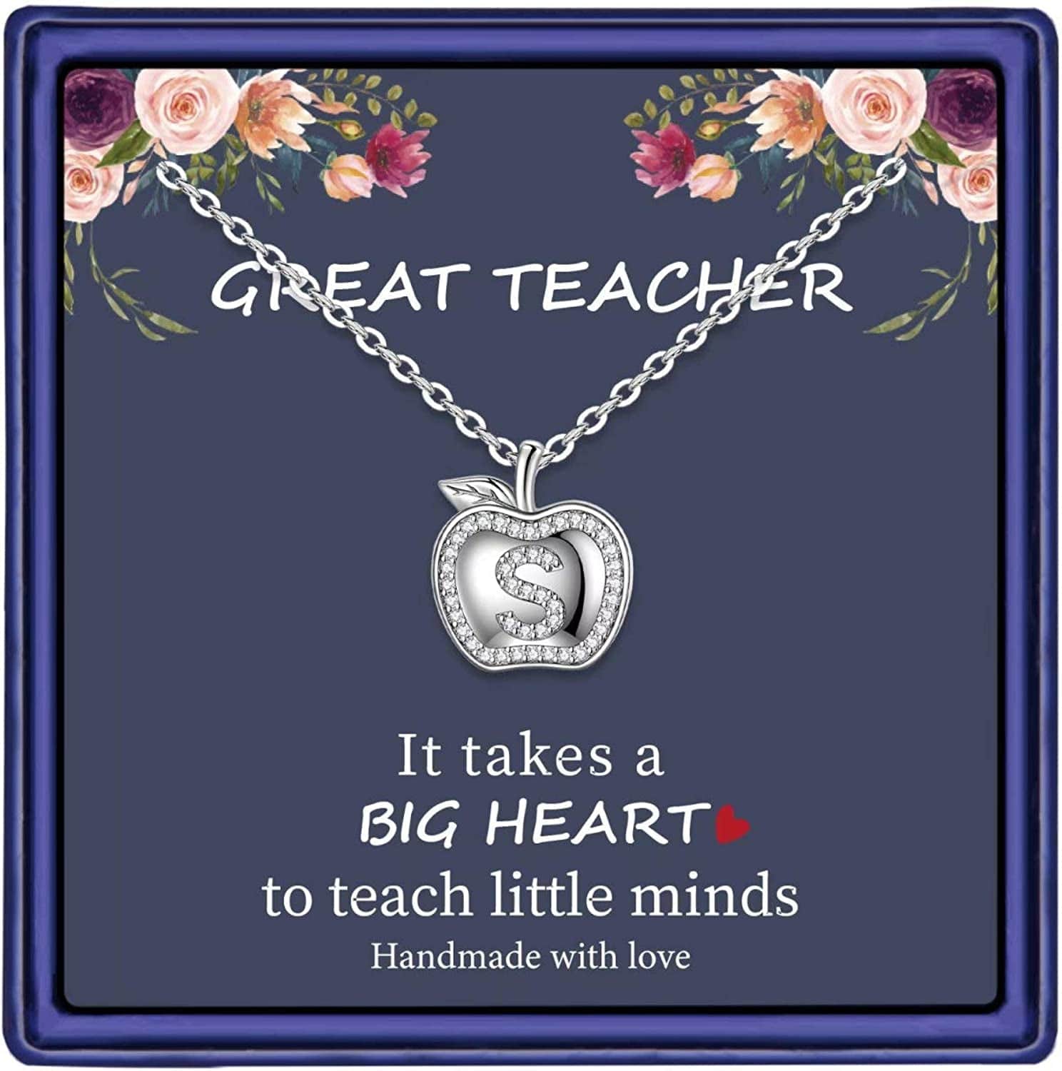 Teacher Gifts for Women Necklace, White Gold Plated Dainty Apple Necklace for Teacher Christmas Gifts Best Teacher Necklace Jewelry Thanksgiving Teacher Apprecaition Gifts from Student S