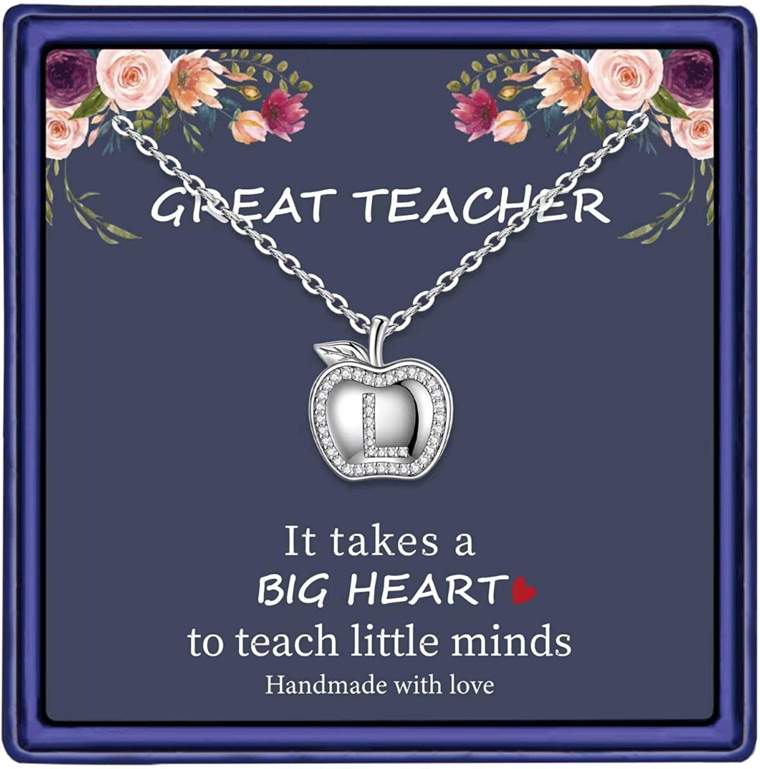 Teacher Gifts for Women Necklace, White Gold Plated Dainty Apple Necklace for Teacher Christmas Gifts Best Teacher Necklace Jewelry Thanksgiving Teacher Apprecaition Gifts from Student L