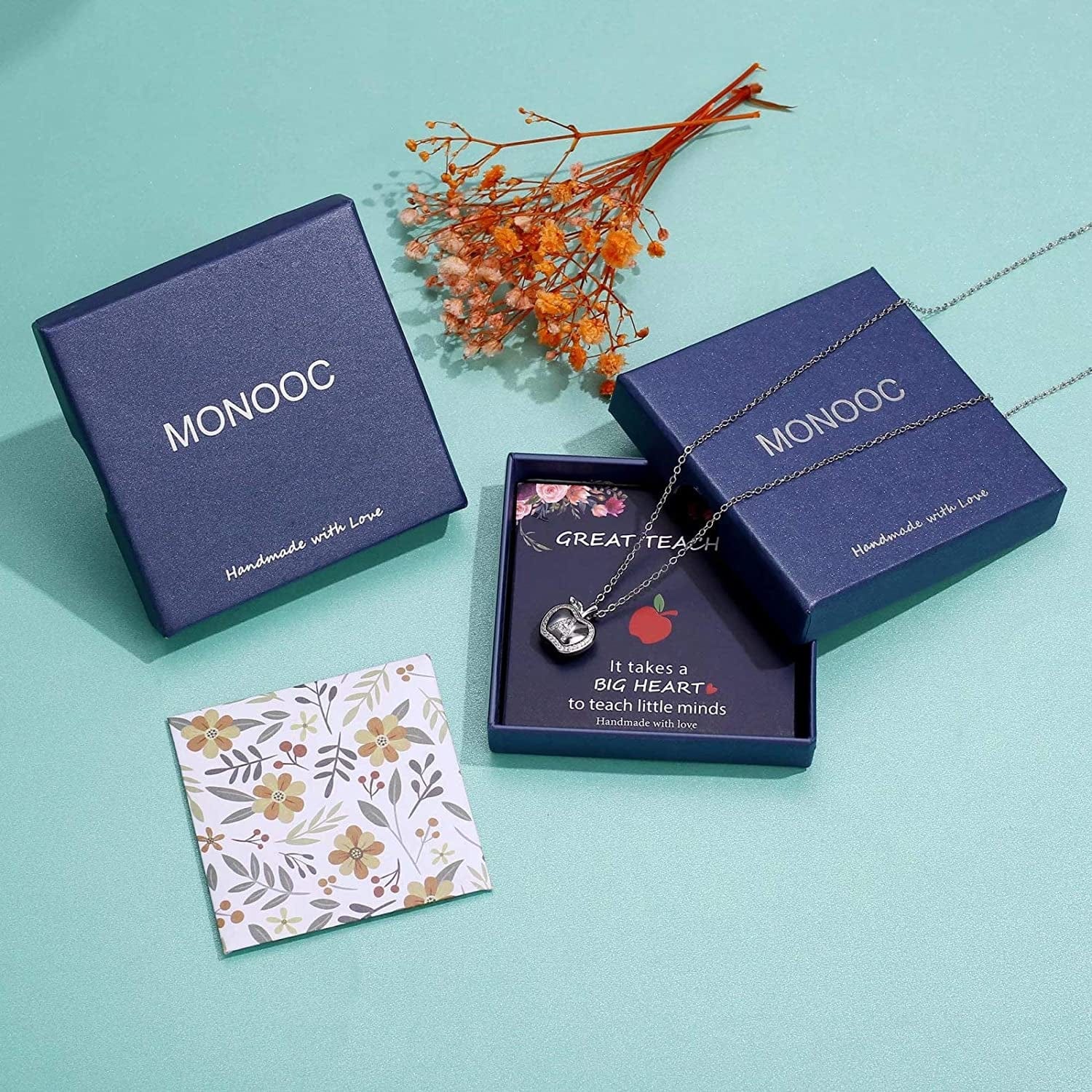 Teacher Gifts for Women Necklace, White Gold Plated Dainty Apple Necklace for Teacher Christmas Gifts Best Teacher Necklace Jewelry Thanksgiving Teacher Apprecaition Gifts from Student