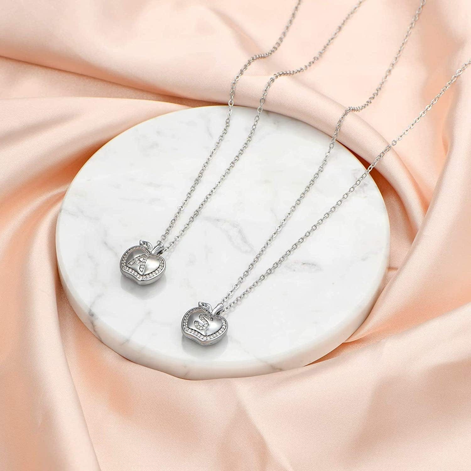 Teacher Gifts for Women Necklace, White Gold Plated Dainty Apple Necklace for Teacher Christmas Gifts Best Teacher Necklace Jewelry Thanksgiving Teacher Apprecaition Gifts from Student