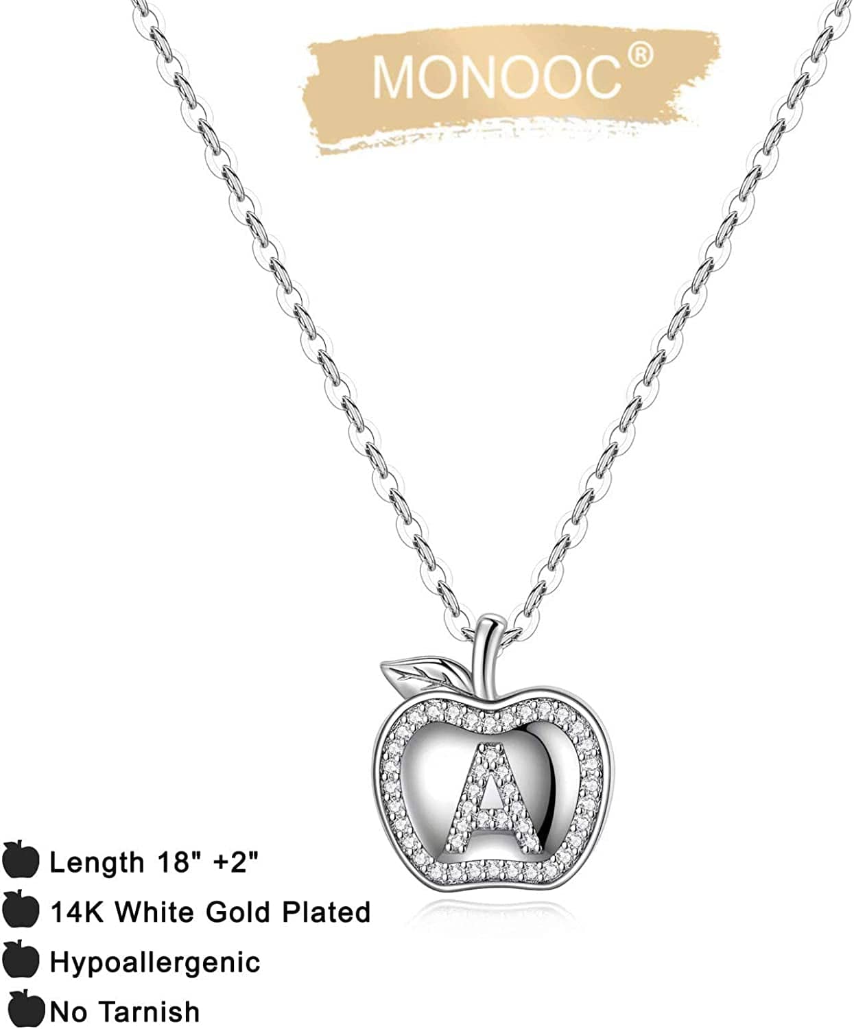 Teacher Gifts for Women Necklace, White Gold Plated Dainty Apple Necklace for Teacher Christmas Gifts Best Teacher Necklace Jewelry Thanksgiving Teacher Apprecaition Gifts from Student