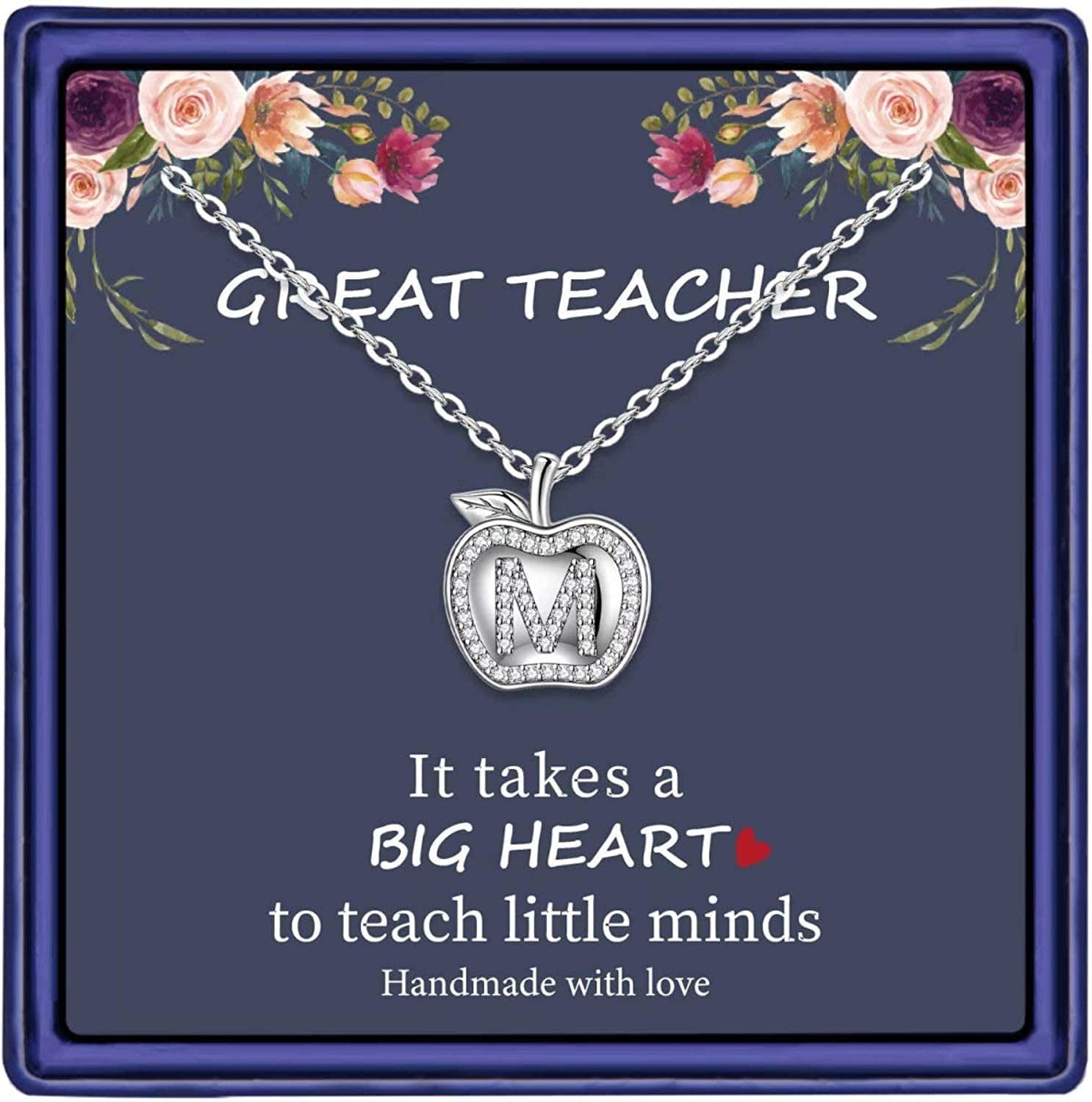 Teacher Gifts for Women Necklace, White Gold Plated Dainty Apple Necklace for Teacher Christmas Gifts Best Teacher Necklace Jewelry Thanksgiving Teacher Apprecaition Gifts from Student M
