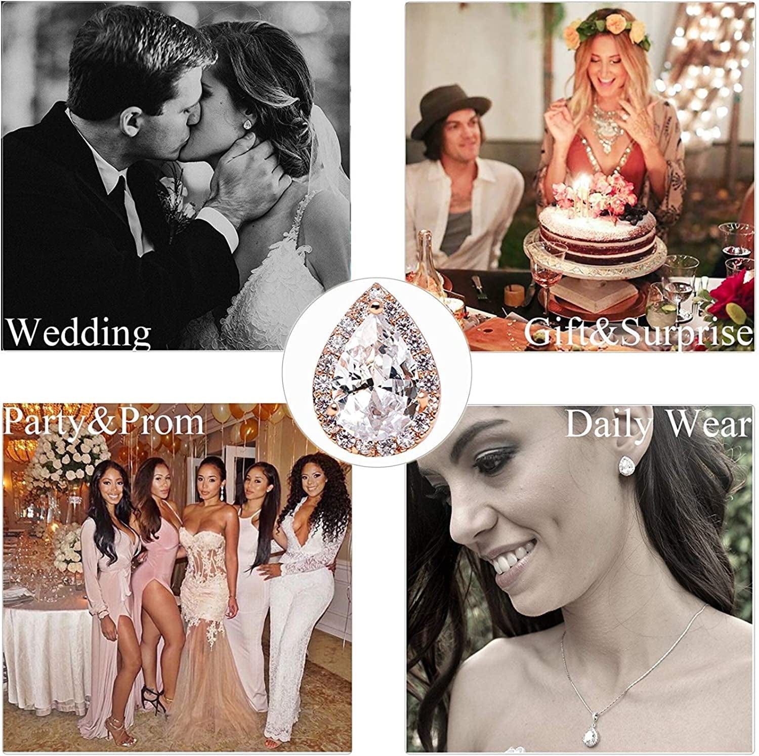 Teardrop Bridal Earrings for Wedding, Prom - Elegant Cubic Zirconia Stud Earrings for Women, Brides, Bridesmaids