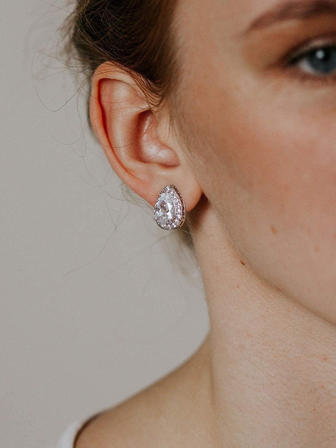 Teardrop Bridal Earrings for Wedding, Prom - Elegant Cubic Zirconia Stud Earrings for Women, Brides, Bridesmaids