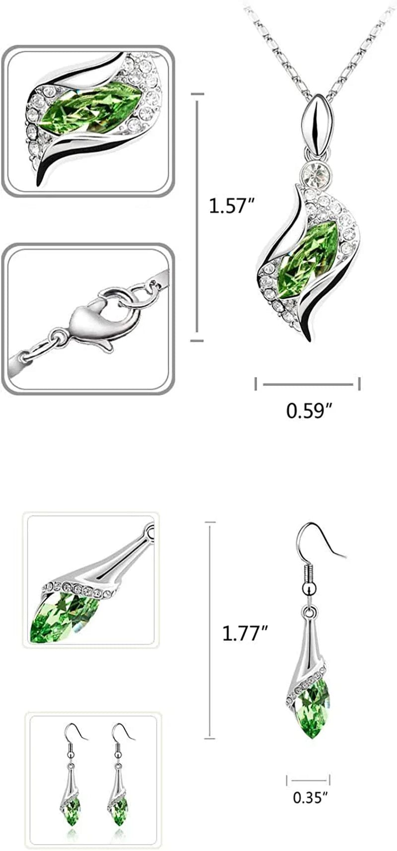 Teardrop Jewelry Set Crystal Fashion Earrings Pendant Necklace with Box Package