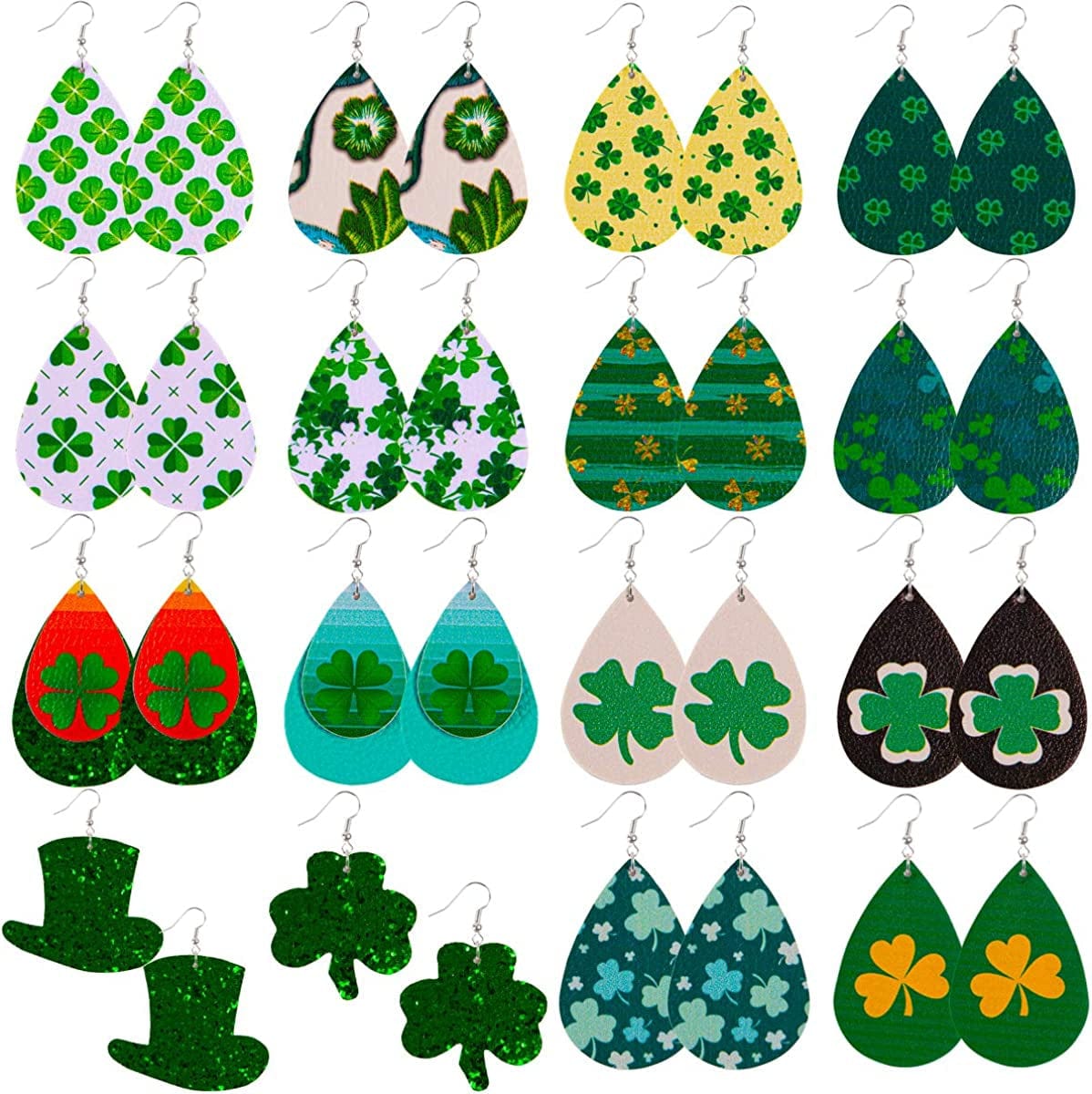 Teardrop Leather Earrings for Women Leopard Print Leather Earrings Lightweight Faux Leather Leaf Earrings 16 Pairs St Patricks