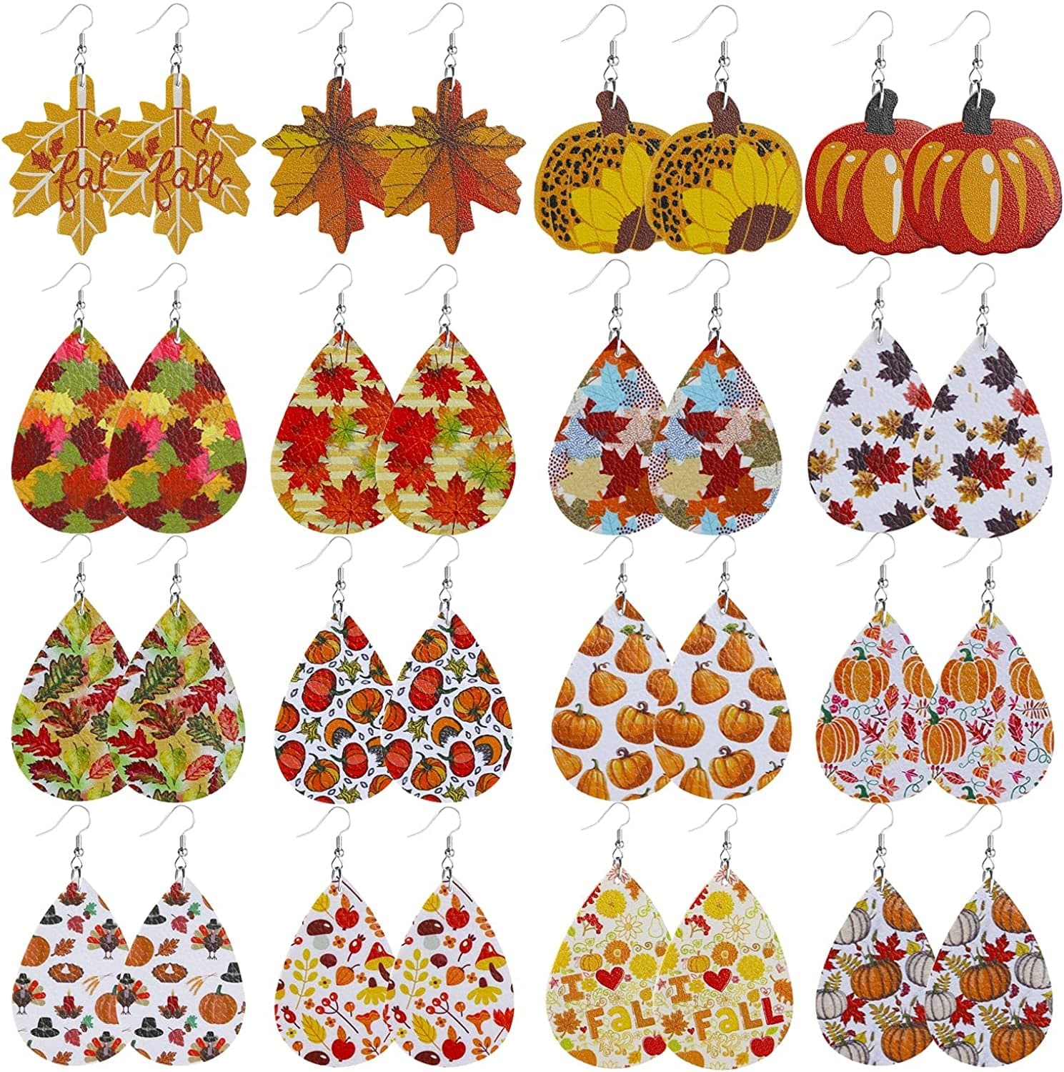 Teardrop Leather Earrings for Women Leopard Print Leather Earrings Lightweight Faux Leather Leaf Earrings 16 Pairs Autumn Earrings