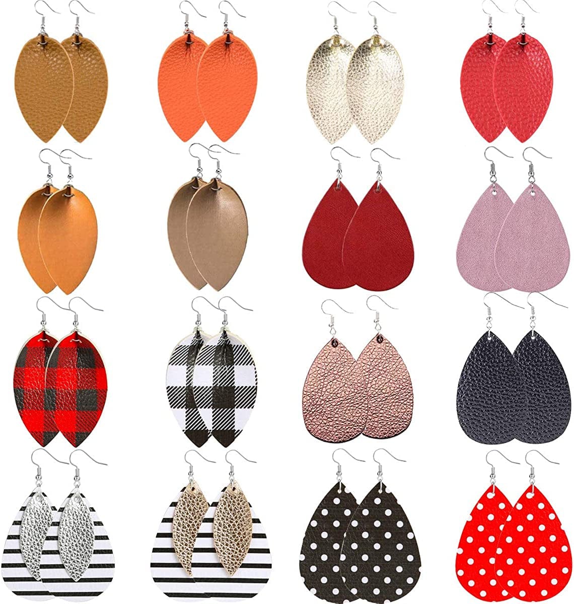 Teardrop Leather Earrings for Women Leopard Print Leather Earrings Lightweight Faux Leather Leaf Earrings 16 Pairs Leather-002