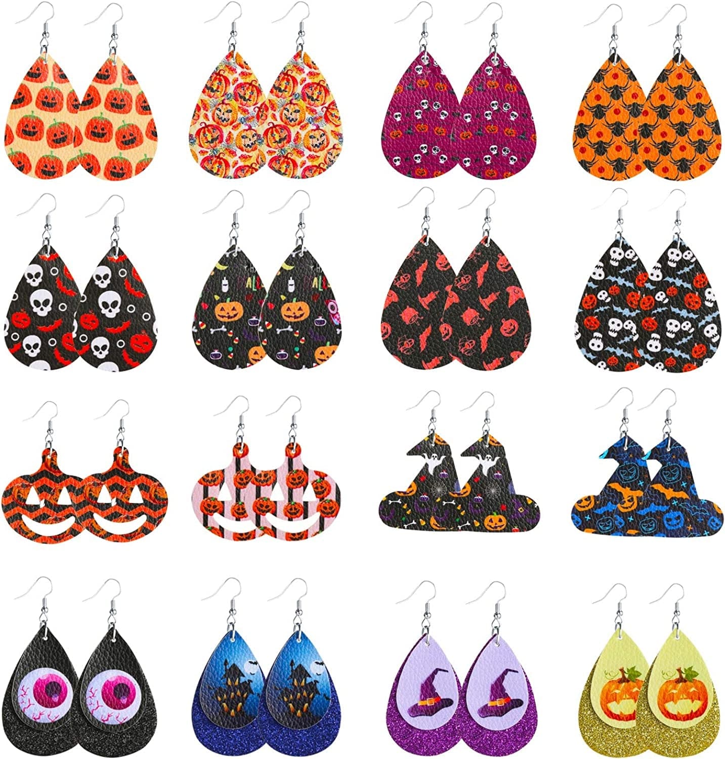 Teardrop Leather Earrings for Women Leopard Print Leather Earrings Lightweight Faux Leather Leaf Earrings 16 Pairs Halloween