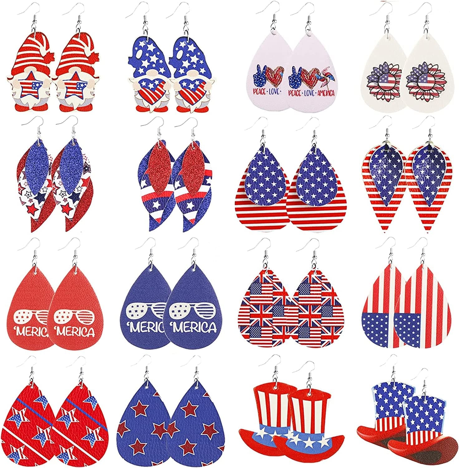 Teardrop Leather Earrings for Women Leopard Print Leather Earrings Lightweight Faux Leather Leaf Earrings 16 Pairs 4th of July earrings