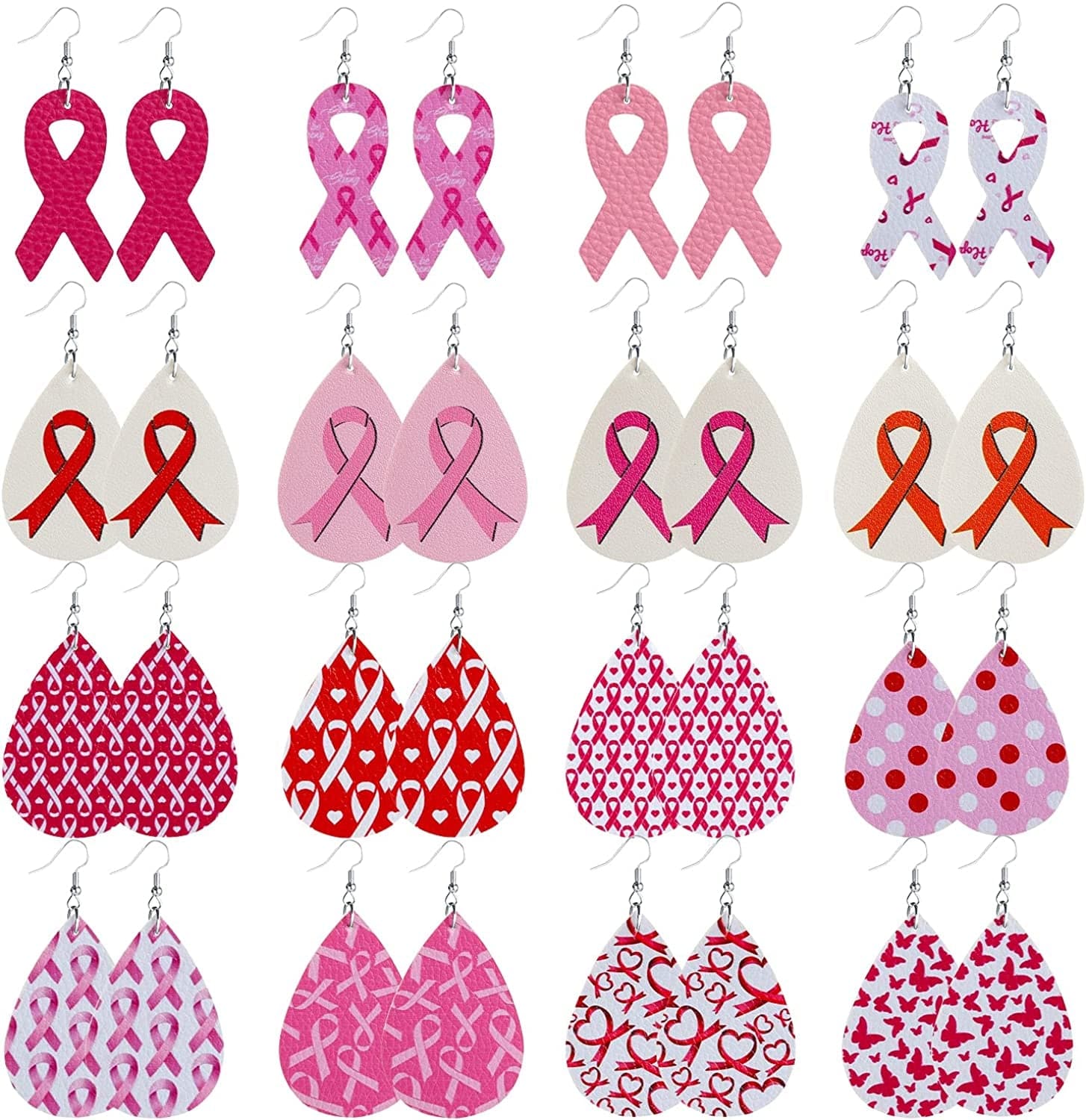 Teardrop Leather Earrings for Women Leopard Print Leather Earrings Lightweight Faux Leather Leaf Earrings 16 Pairs Breast Cancer