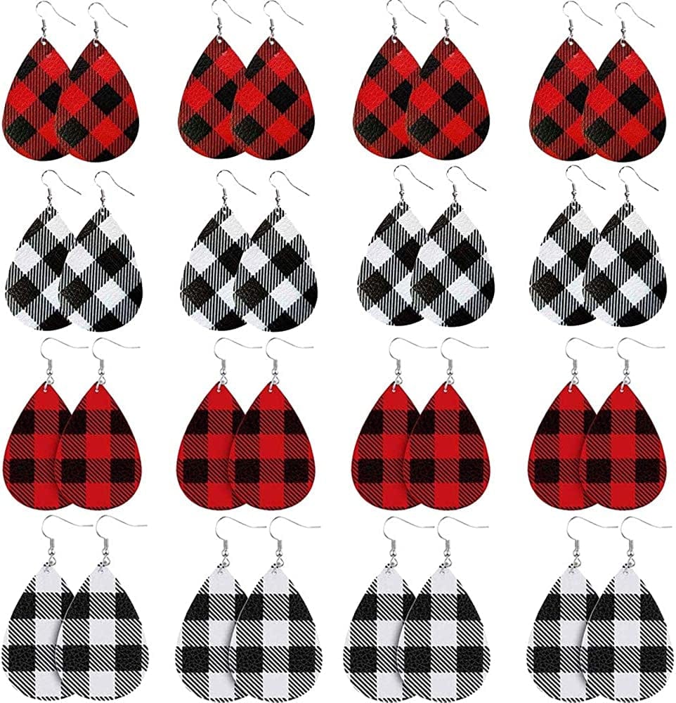 Teardrop Leather Earrings for Women Leopard Print Leather Earrings Lightweight Faux Leather Leaf Earrings 16 Pairs Plaid earrings